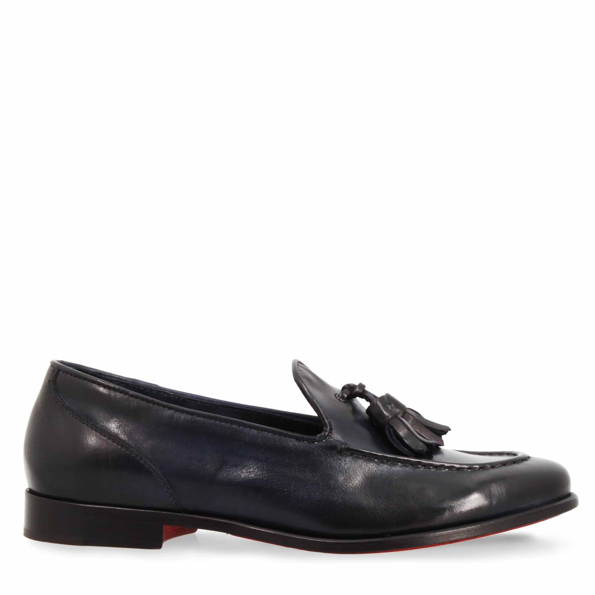 Leonardo Shoes Appia Blu mocassini donna pelle blu nappine