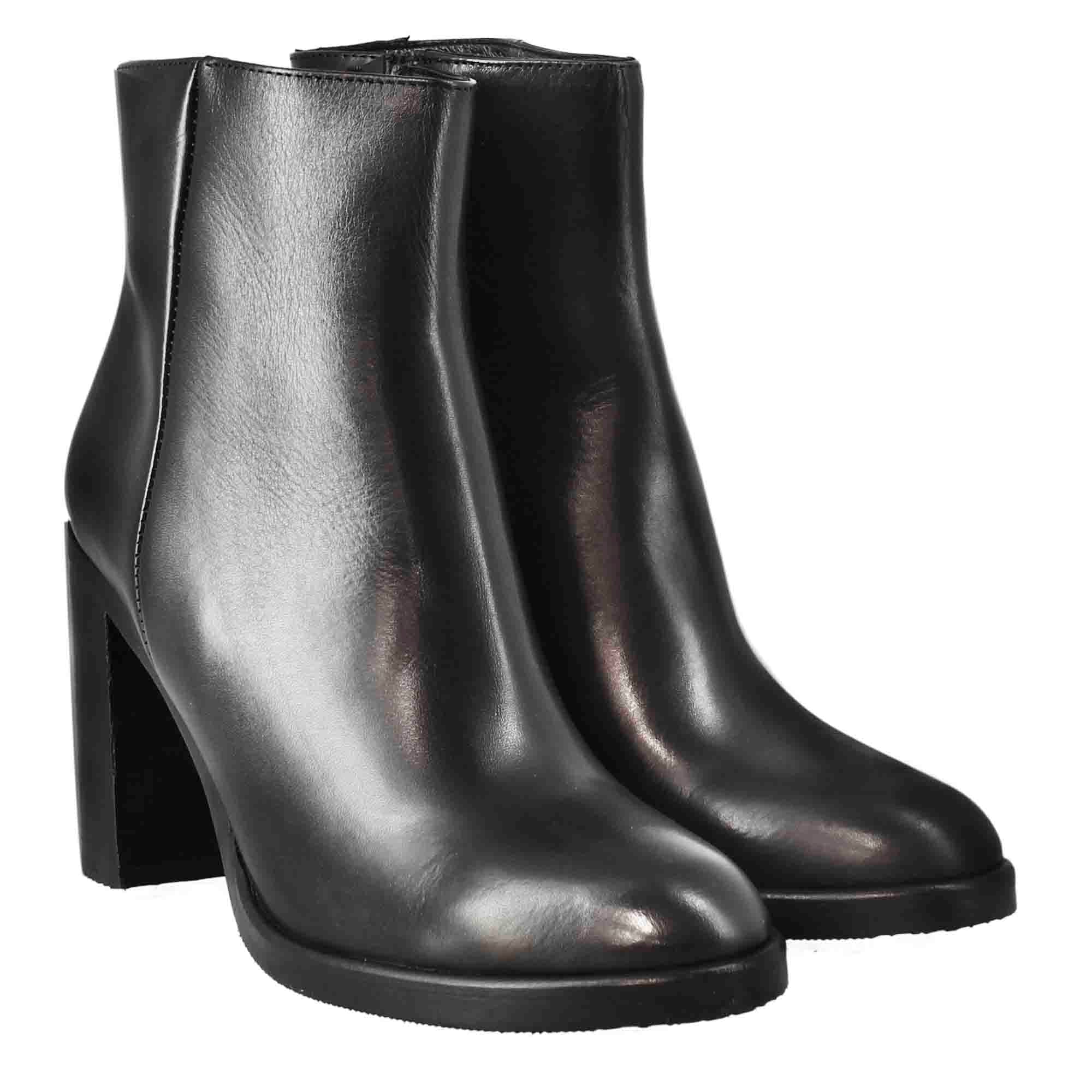 Leonardo Shoes stivaletti donna pelle nero tacco alto 9 cm