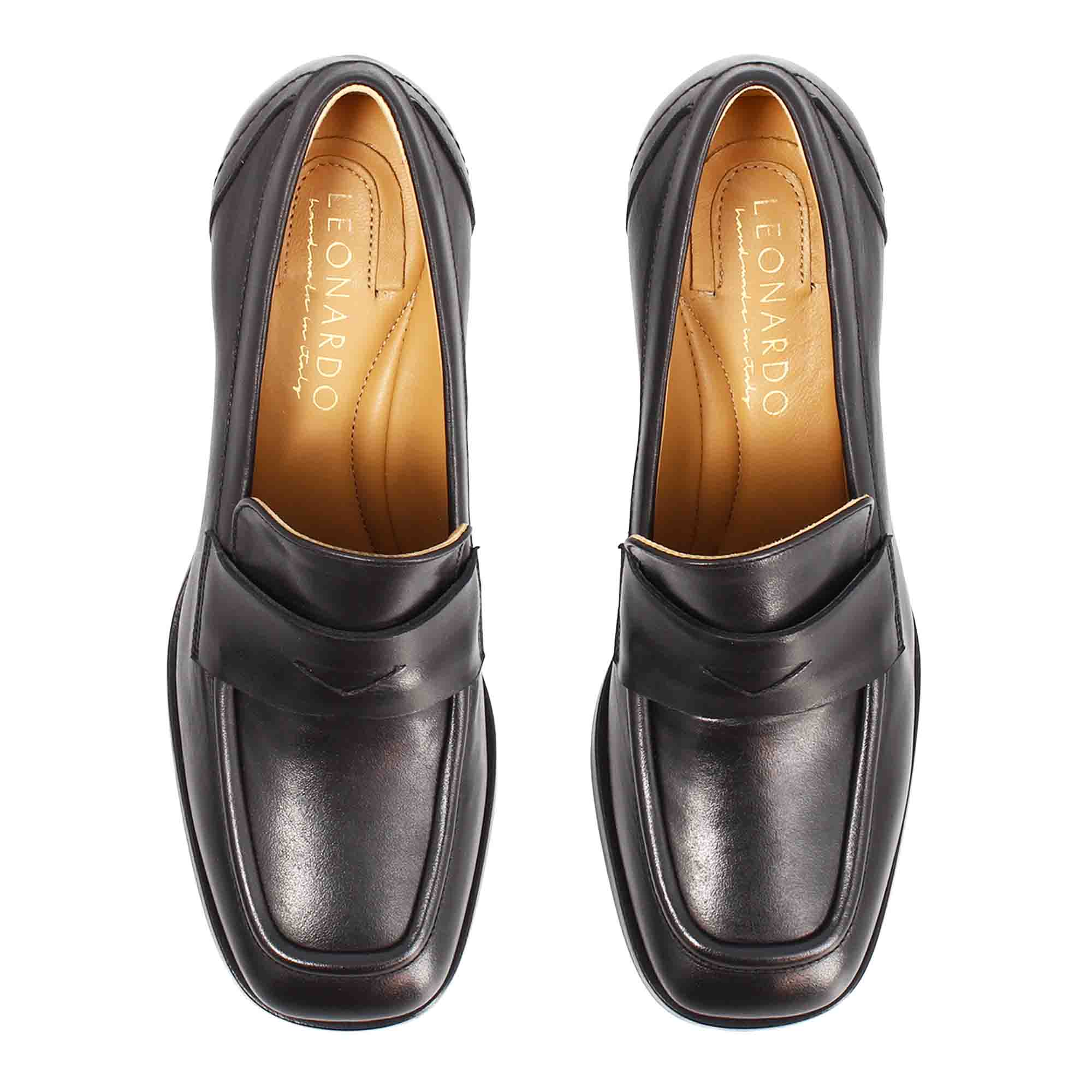 Leonardo Shoes Mocassini Donna Ottavia tacco alto pelle nero