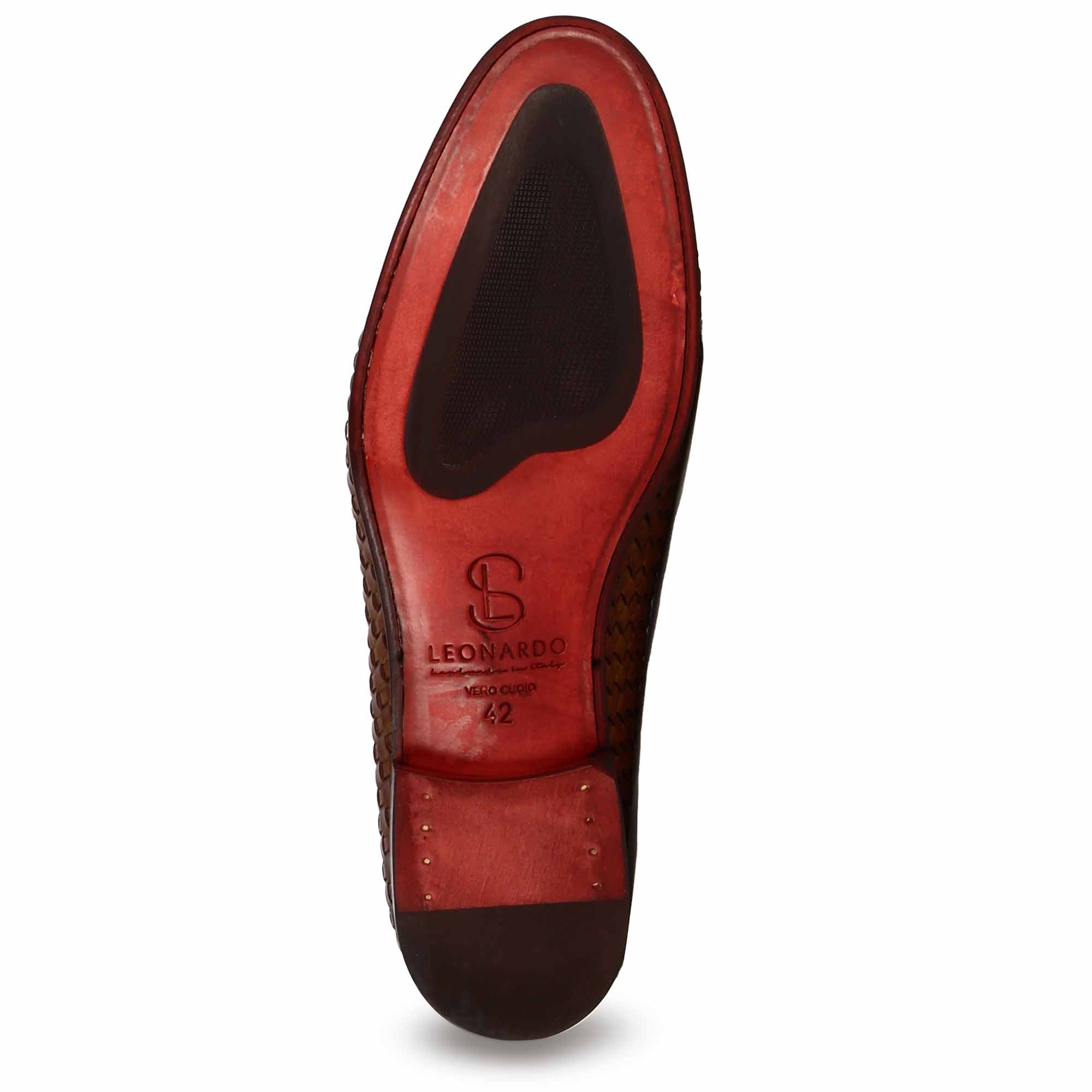 Leonardo Shoes mocassini uomo pelle intrecciata marrone chiaro