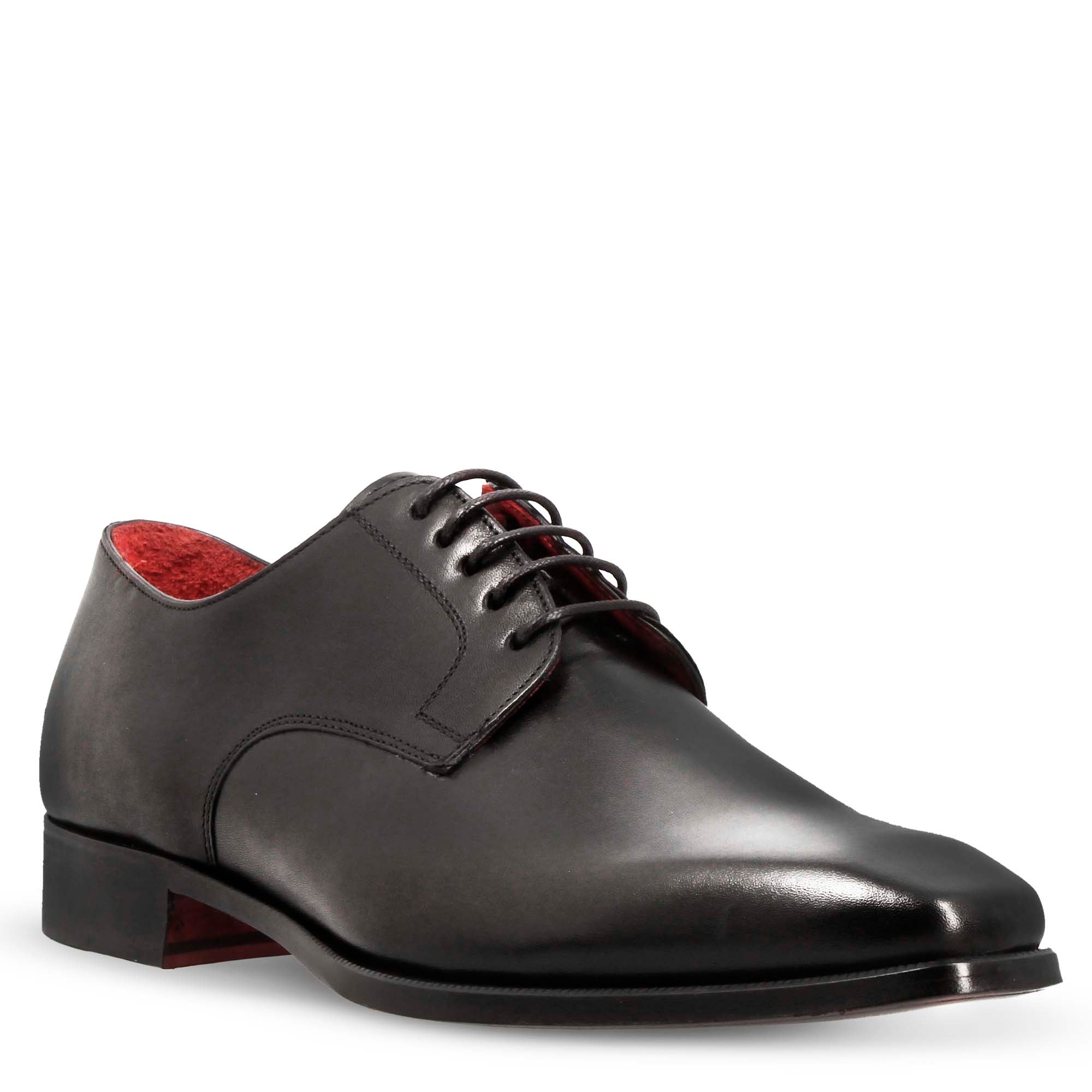 Leonardo Shoes Francesine Derby Uomo Pelle Nero Punta Squadrata