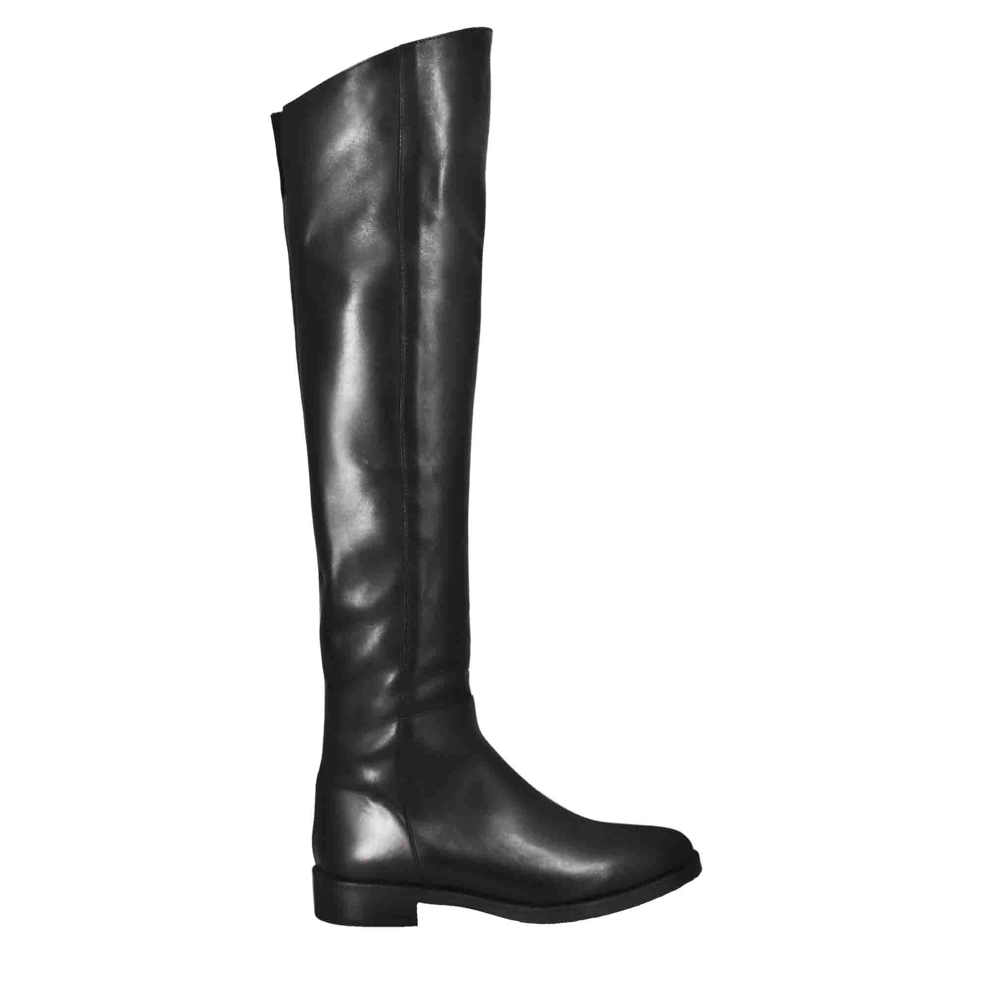 Leonardo Shoes Stivali Sopra Ginocchio Nero Tacco Basso Pelle