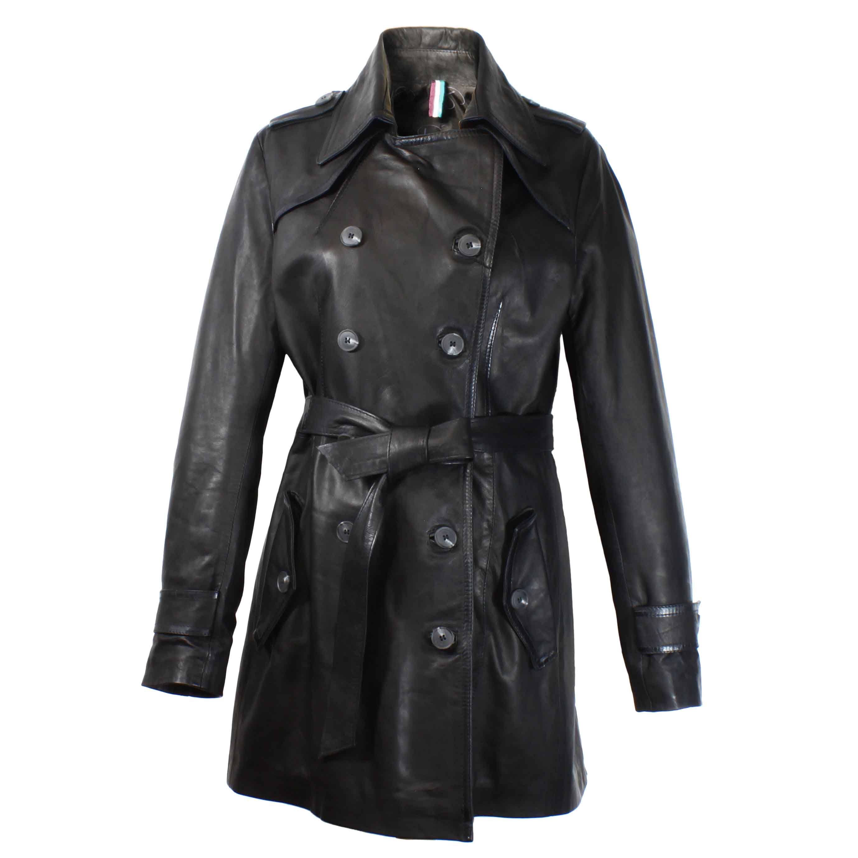 Leonardo Shoes Giacca Trench Donna Nero in Pelle