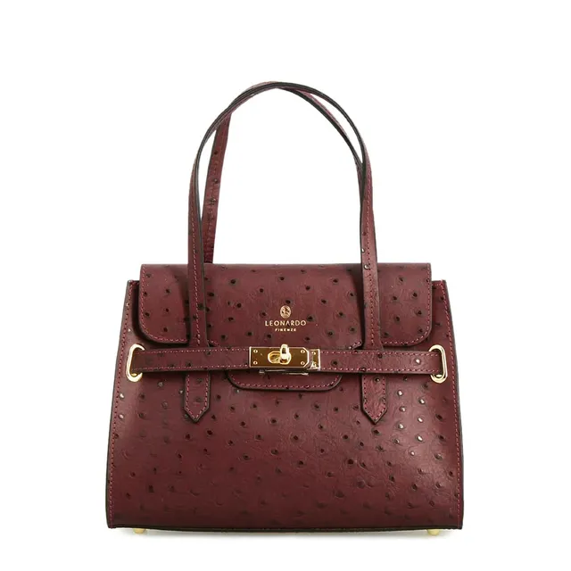 Leonardo Shoes Rosetta M Borsa Mano Bordeaux Struzzo