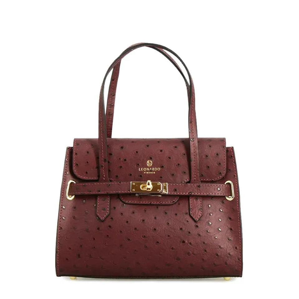Leonardo Shoes Rosetta M Borsa Mano Bordeaux Struzzo