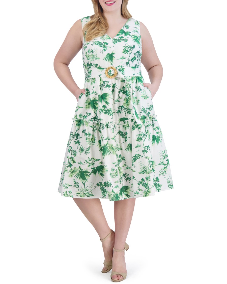 Vince Camuto abito midi floreale cotone con cintura