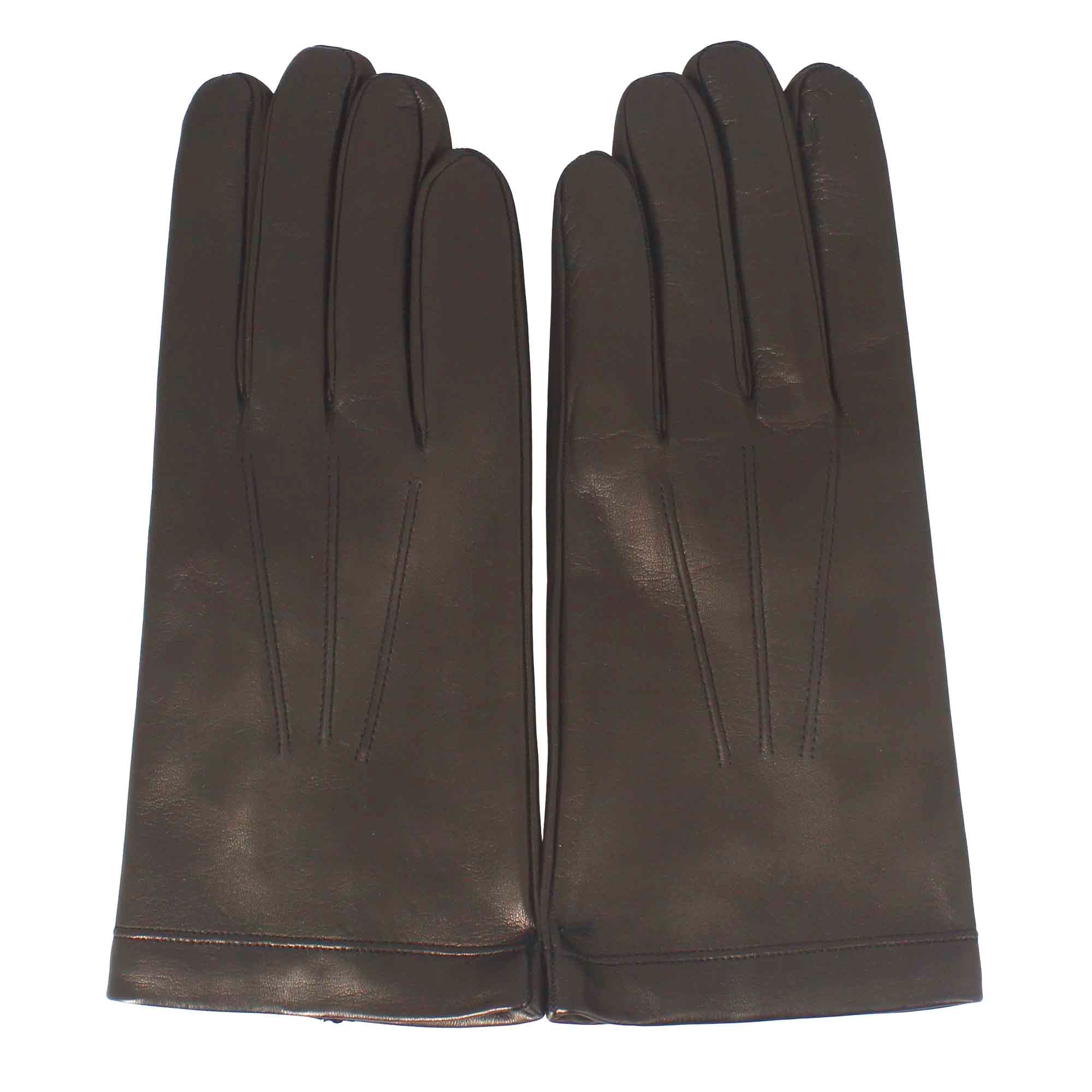 Leonardo Shoes guanti uomo nappa cashmere marrone scuro M