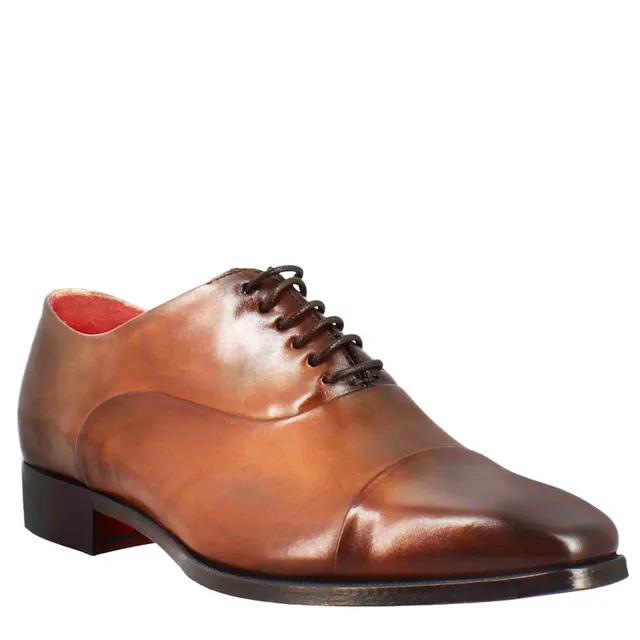 Leonardo Shoes Francesine Uomo Pelle Brandy con Puntale