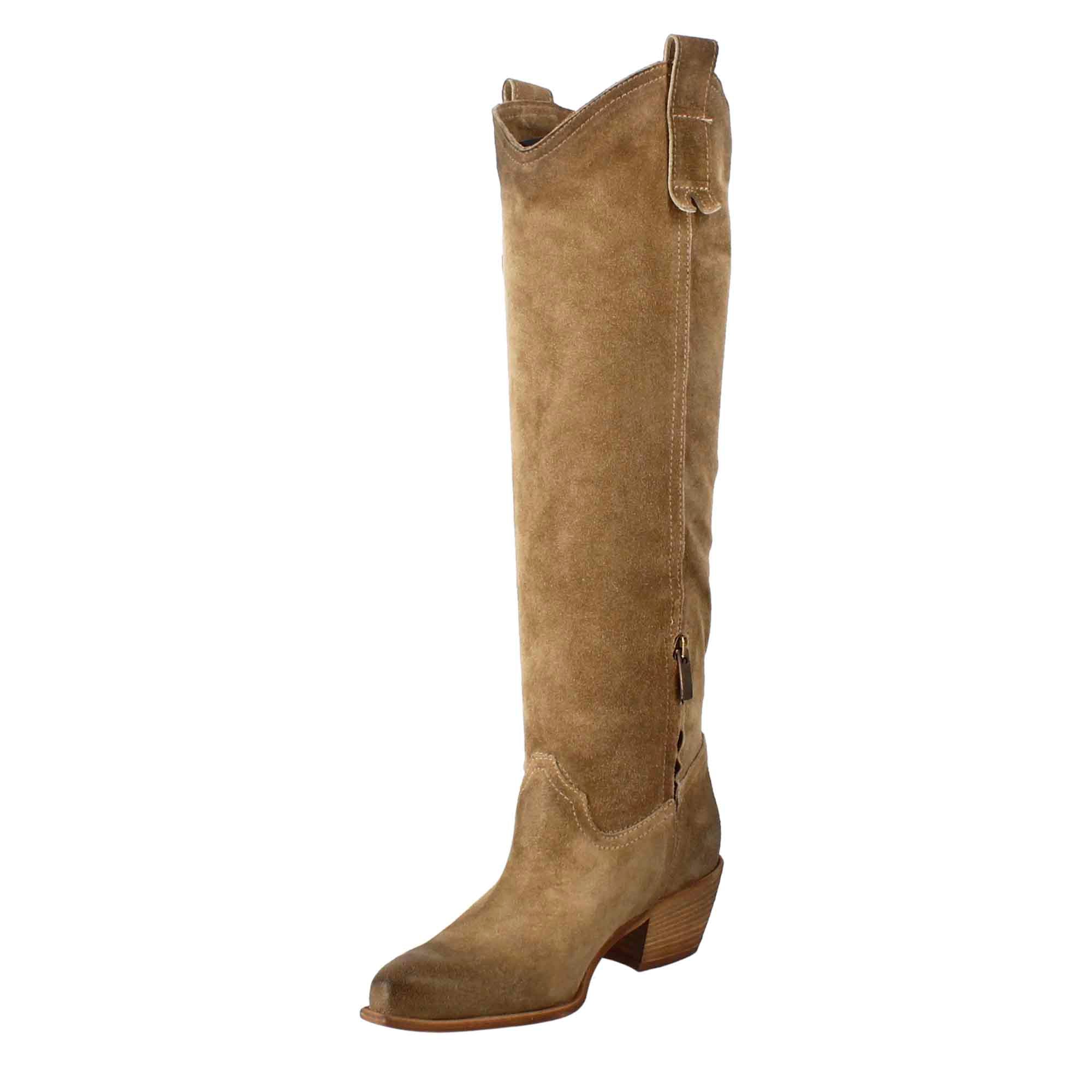 Leonardo Shoes stivali donna tortora camoscio texani alti
