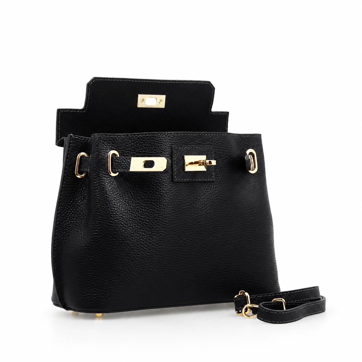 Leonardo Shoes Ninfea Borsa Pelle Nero Tracolla Twist Lock
