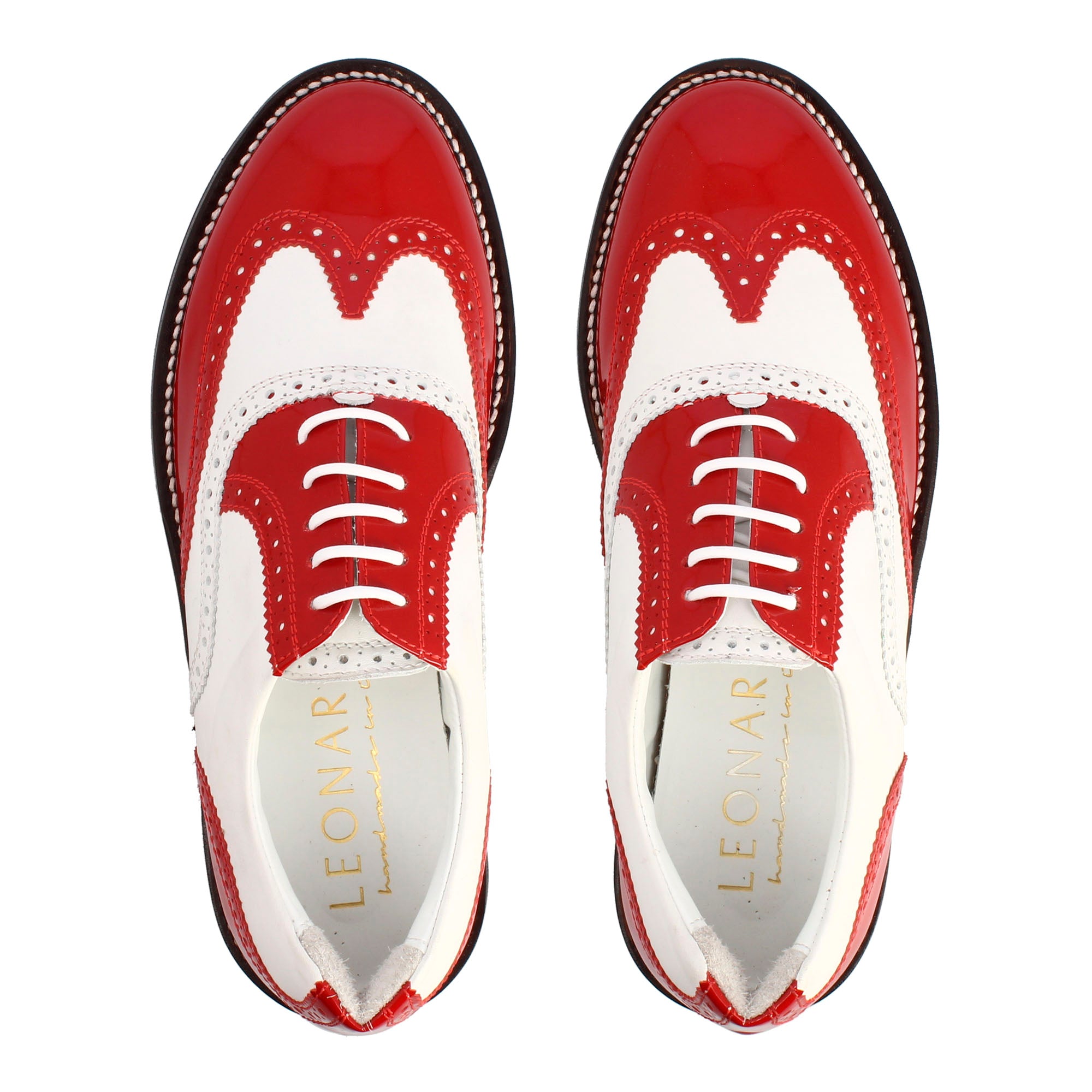 Leonardo Shoes Scarpe Golf Pelle Bianca Dettagli Rossi