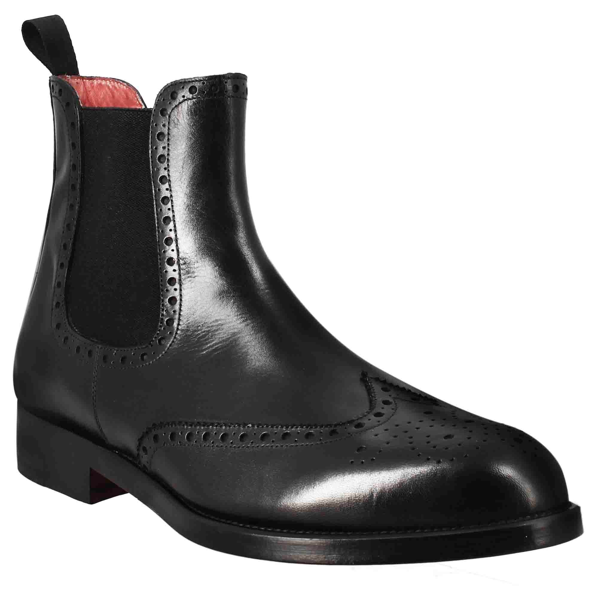 Leonardo Shoes Chelsea stivaletti brogue pelle nero
