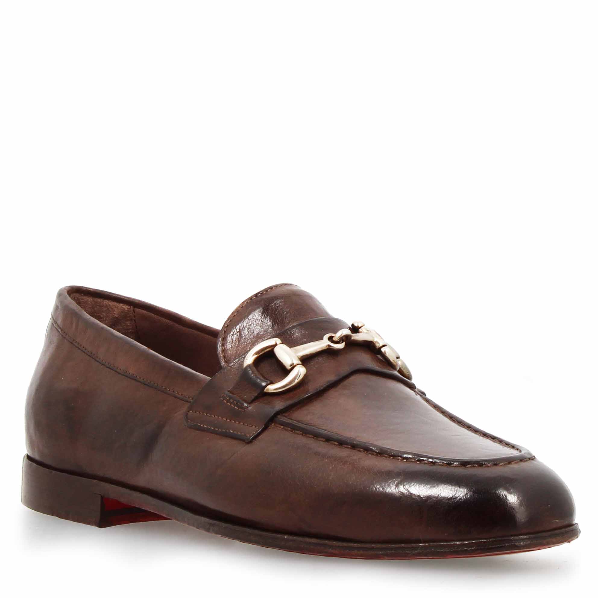 Leonardo Shoes Palatino mocassini uomo marrone scuro