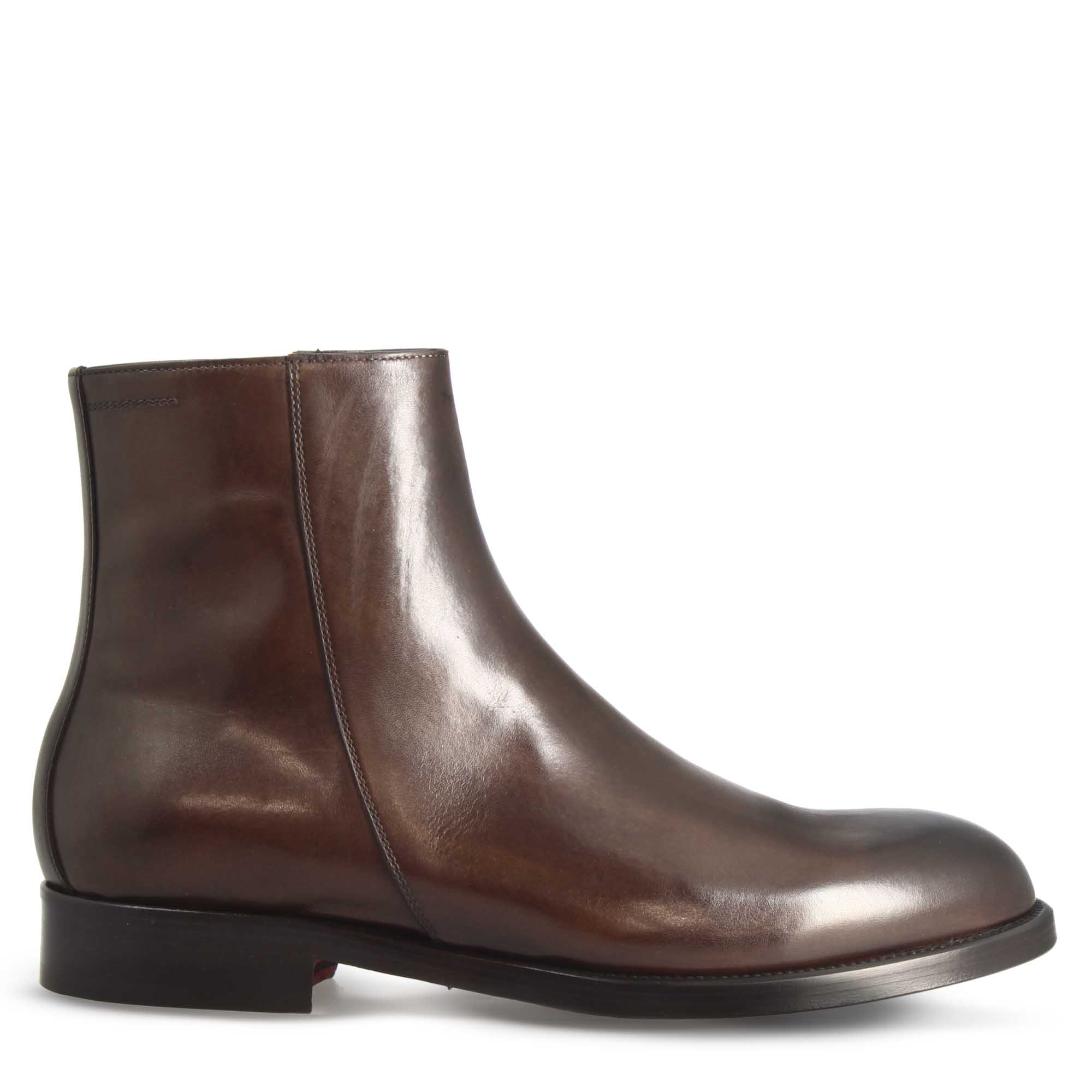 Leonardo Shoes Stivaletti Uomo Pelle Marrone Scuro Cerniera