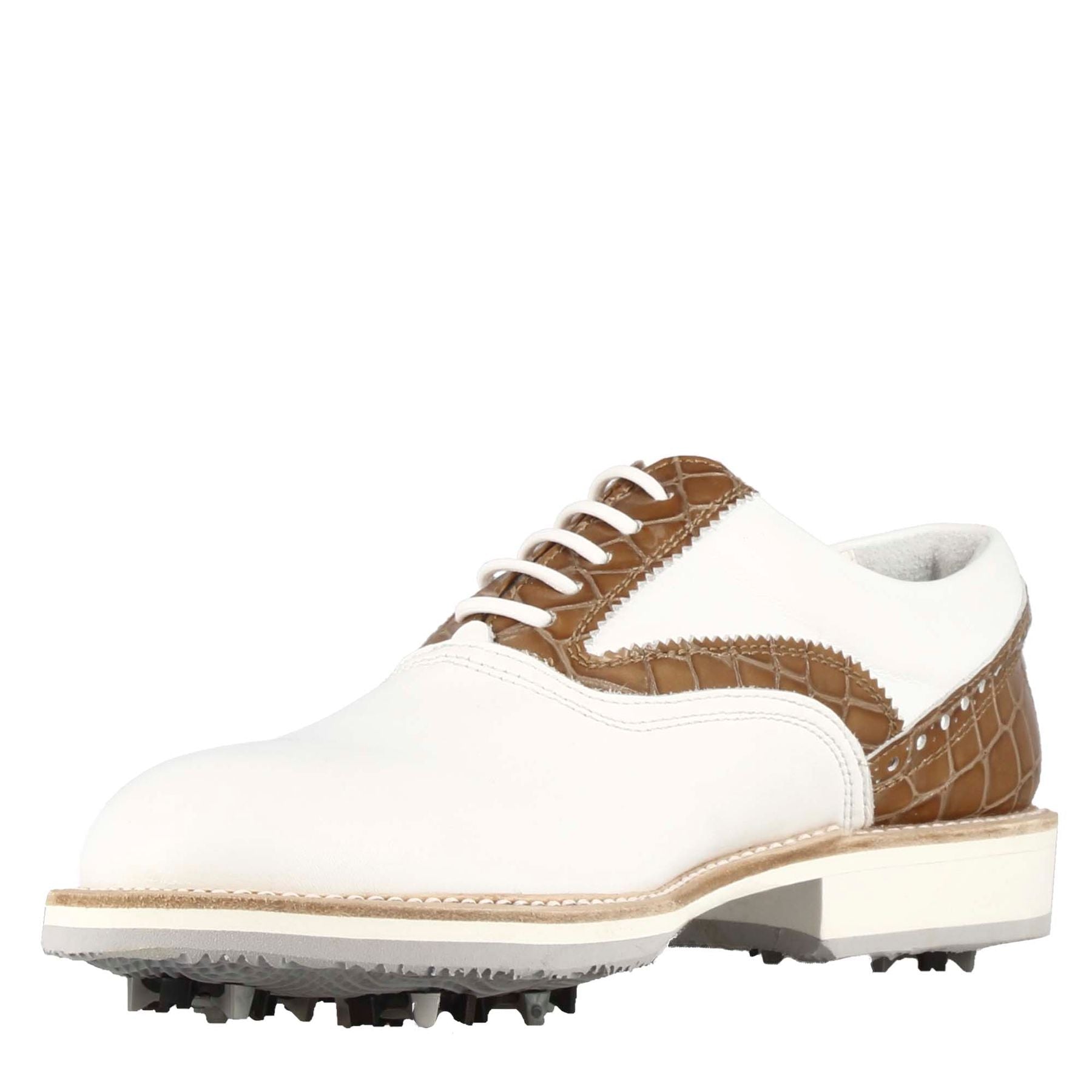 Leonardo Shoes Golf scarpe da golf bianco marrone pelle tacchetti