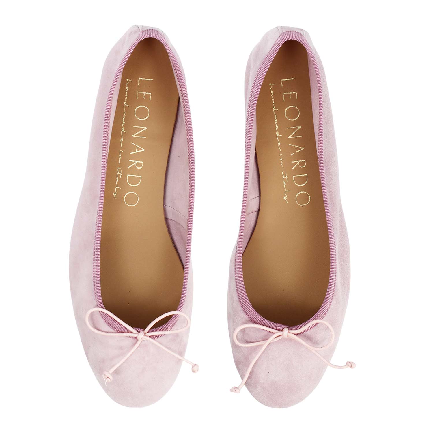 Leonardo Shoes Fiocco Ballerine Donna Rosa Camoscio Tacco 1cm