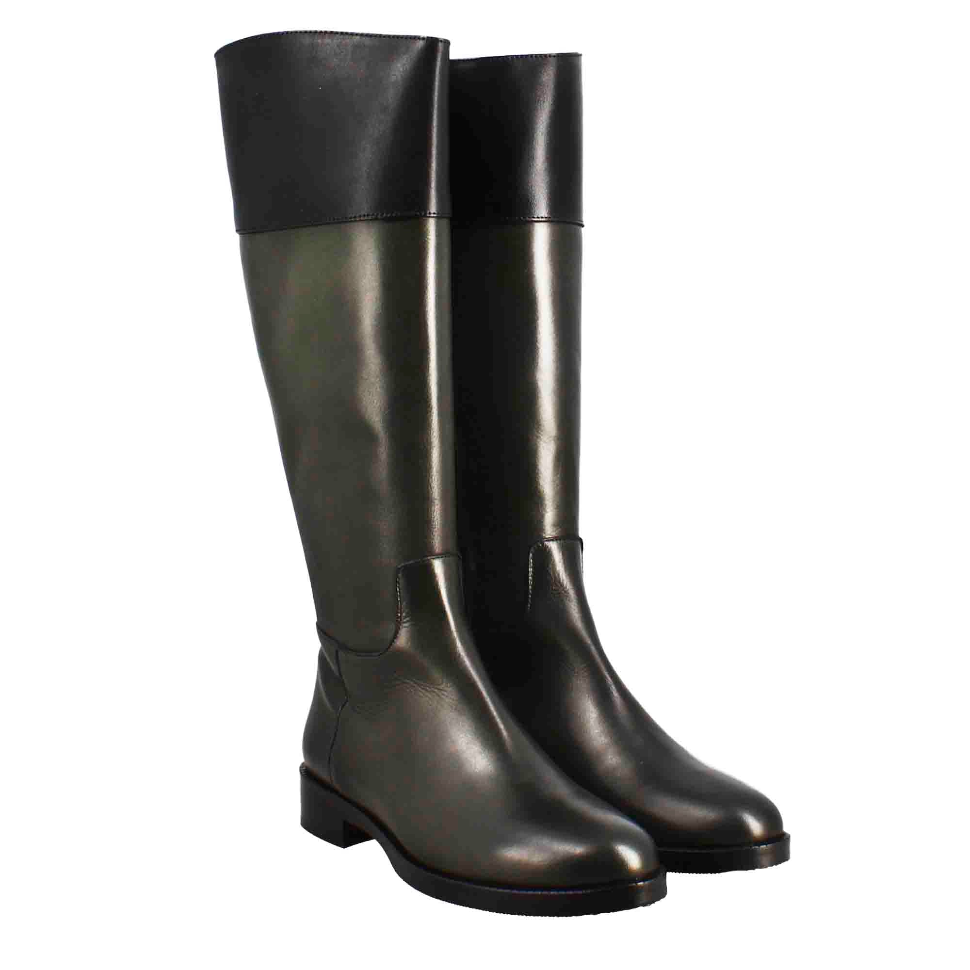 Leonardo Shoes Stivali Donna ginocchio verde nero tacco 3 cm