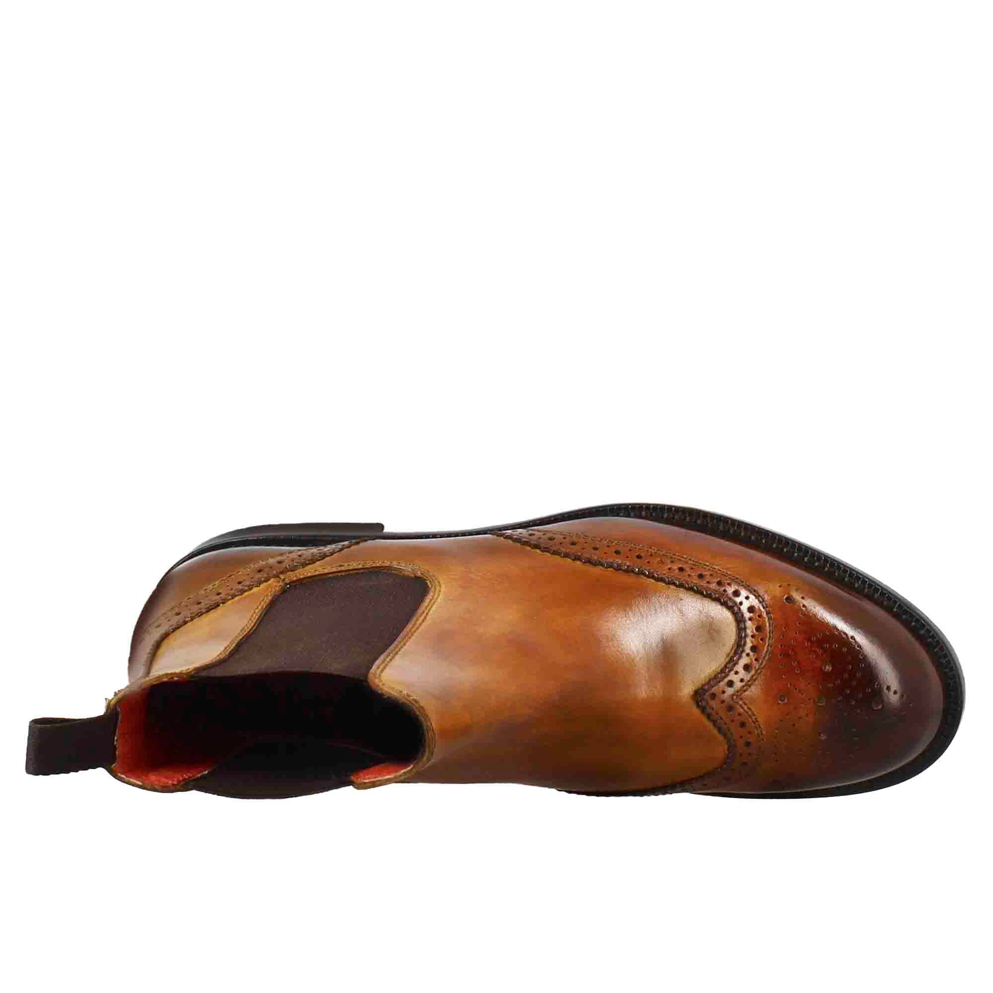 Leonardo Shoes Stivali Donna Chelsea Pelle Marrone Brogue