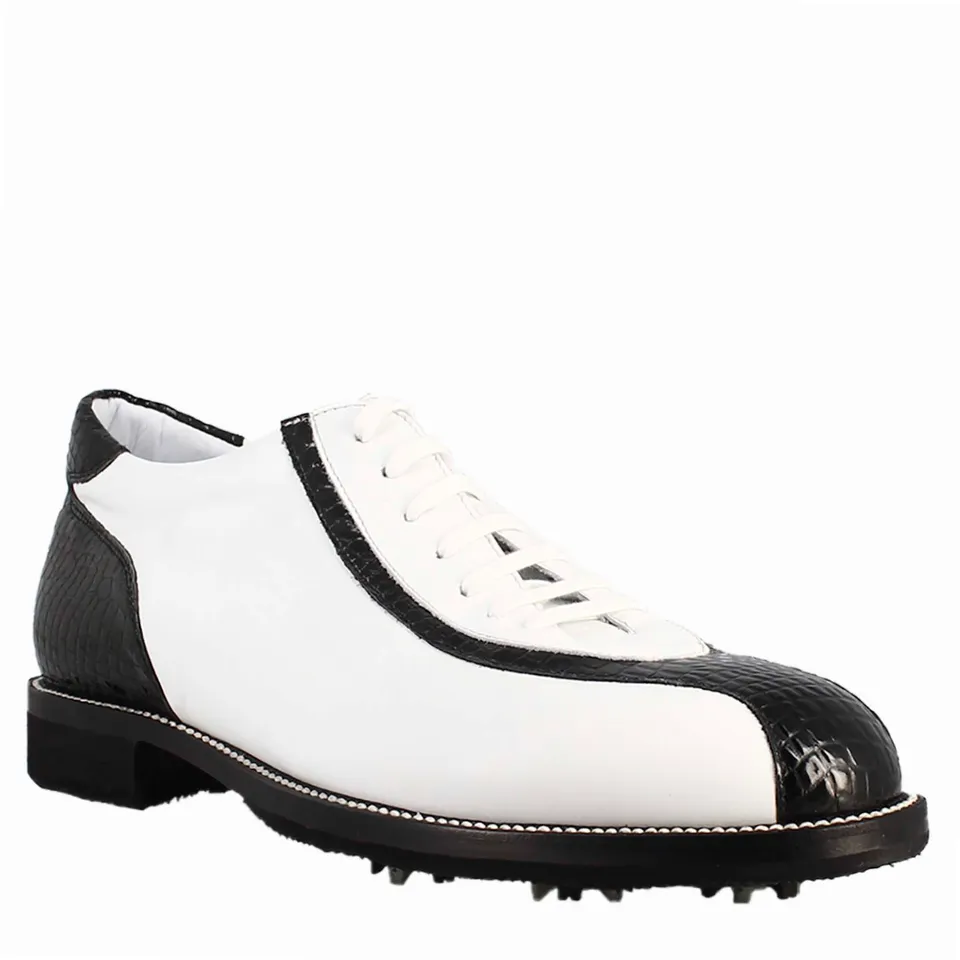 Leonardo Shoes Golf Scarpe Golf Pelle Bianco Cocco Nero