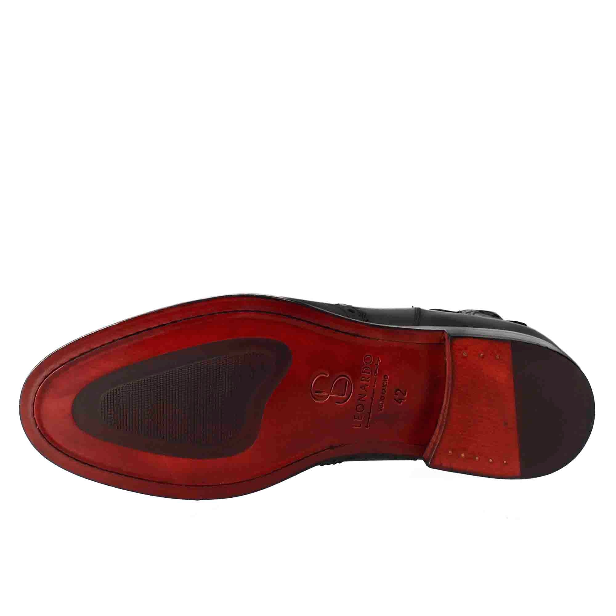 Leonardo Shoes Chelsea stivaletti brogue pelle nero