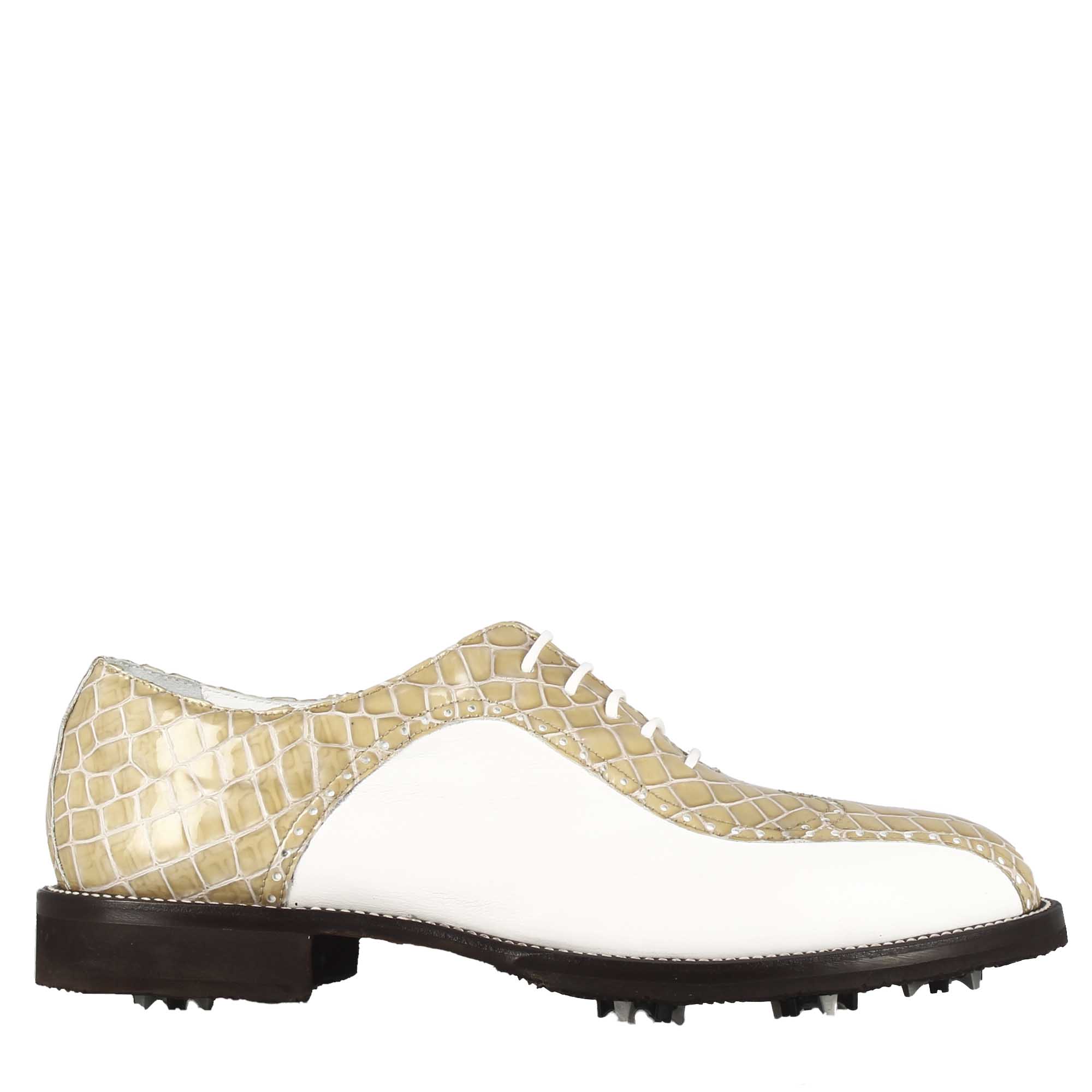 Leonardo Shoes Golf Calzature scarpe golf beige stampa cocco