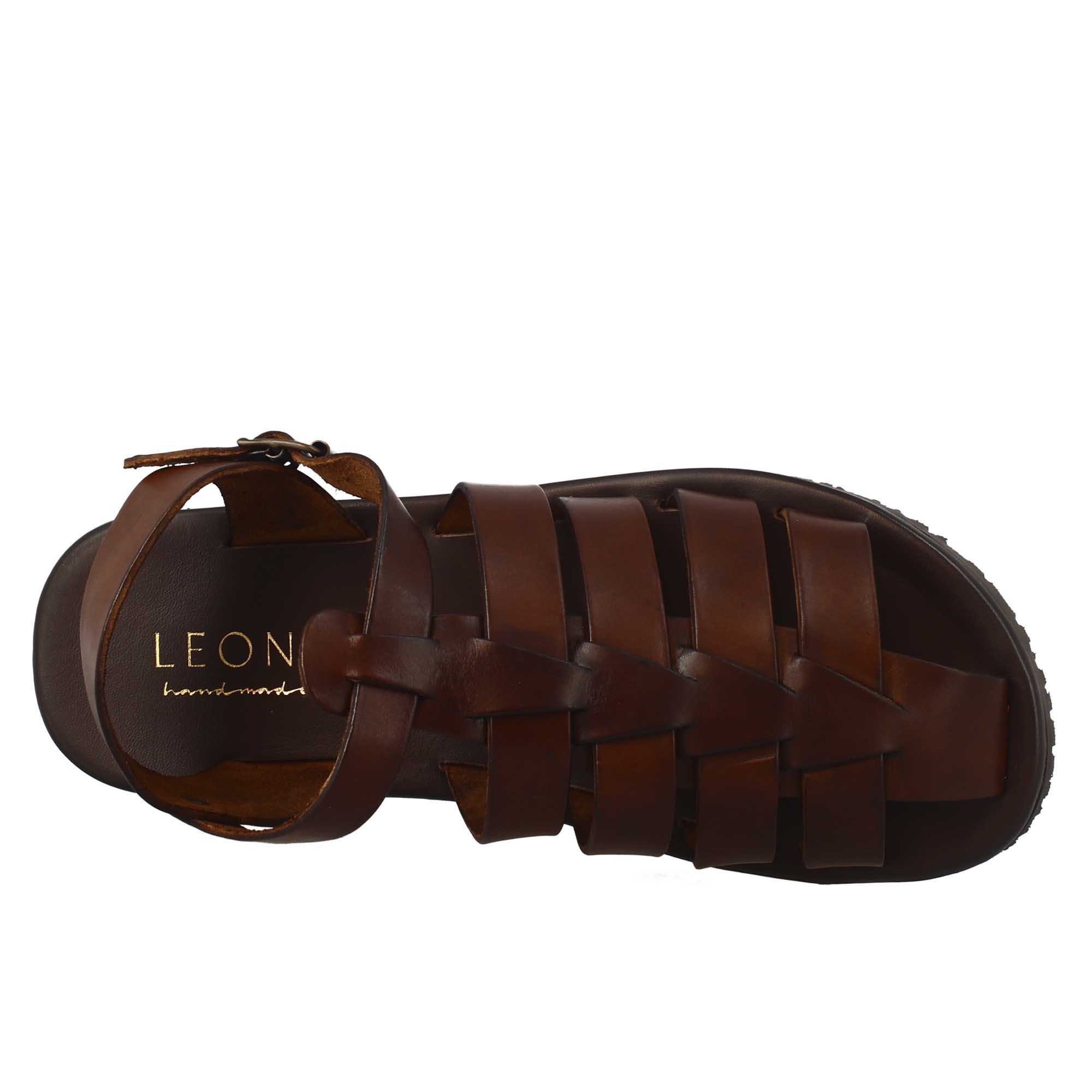 Leonardo Shoes Sandali Francescani Pelle Marrone Uomo