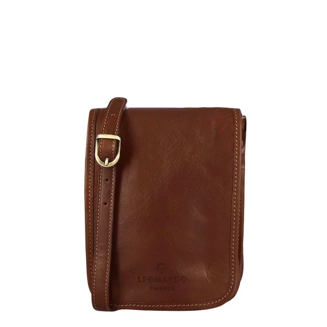 Leonardo Shoes Borse Uomo borsello marrone pelle tracolla