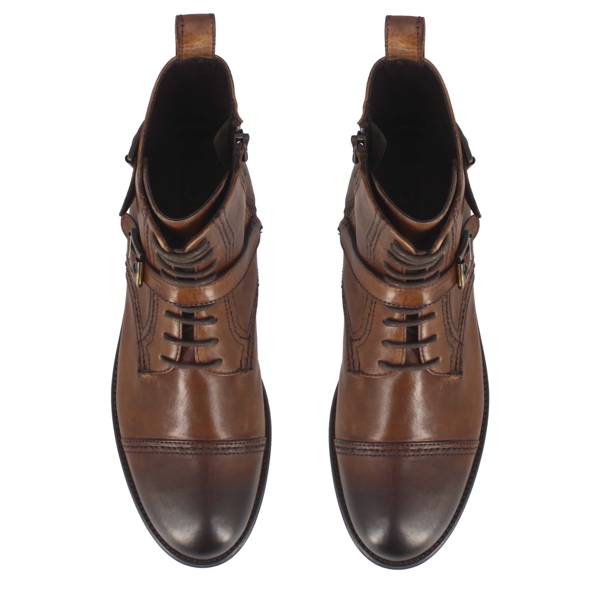 Leonardo Shoes BF-20 stivaletti uomo pelle marrone