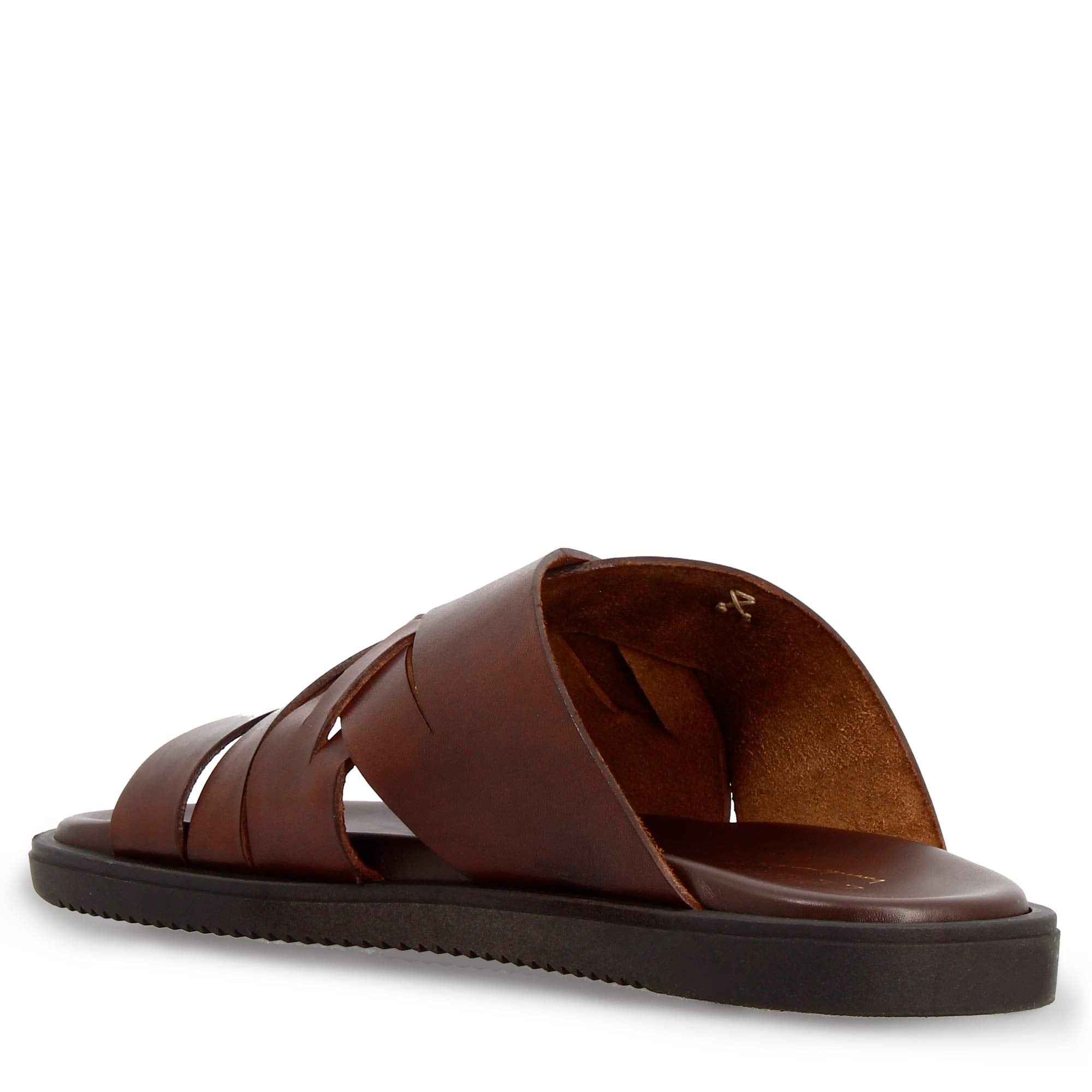 Leonardo Shoes Sandali Uomo Marrone Pelle Intrecciati Gomma