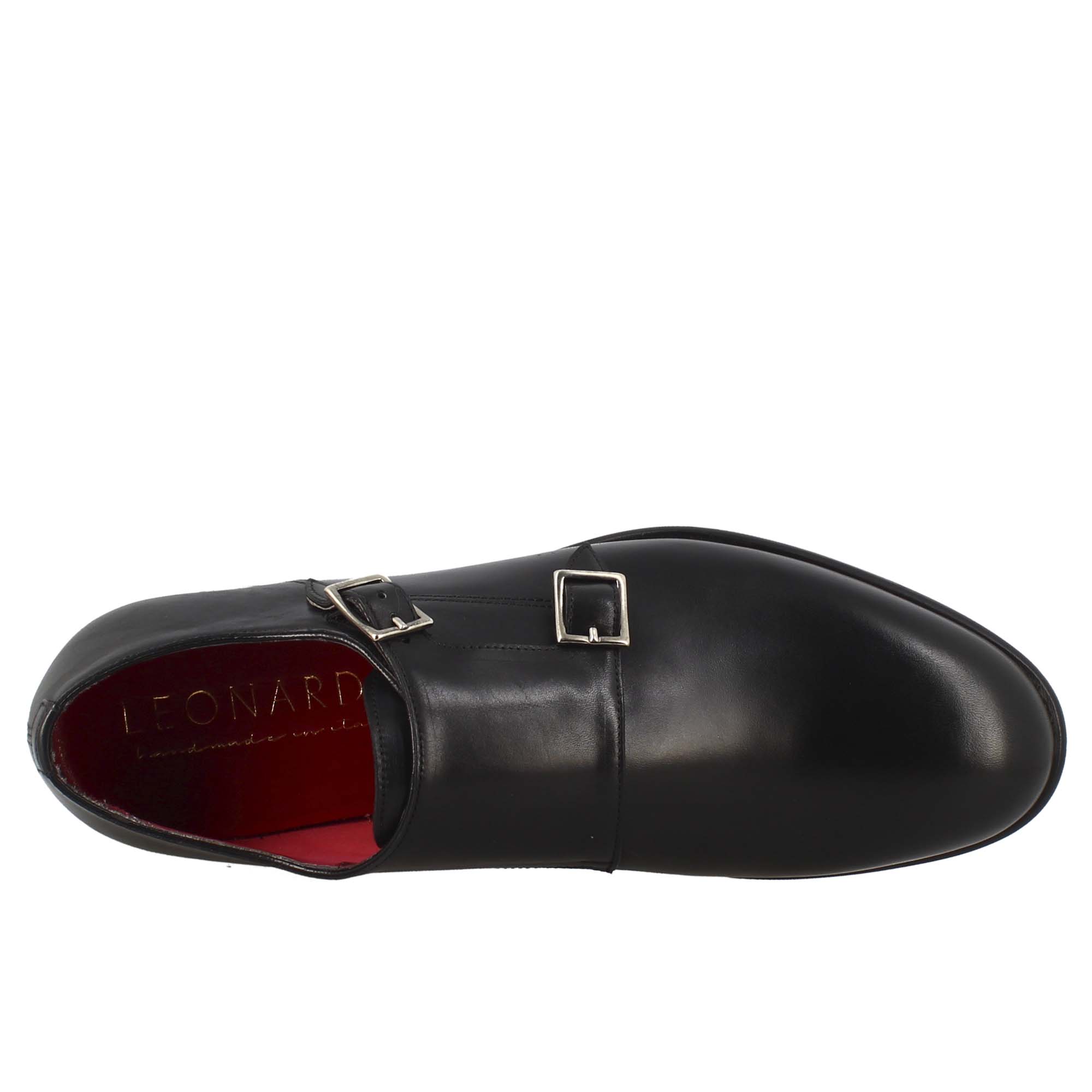 Leonardo Shoes Doppia Fibbia Francesina Uomo Nera Pelle