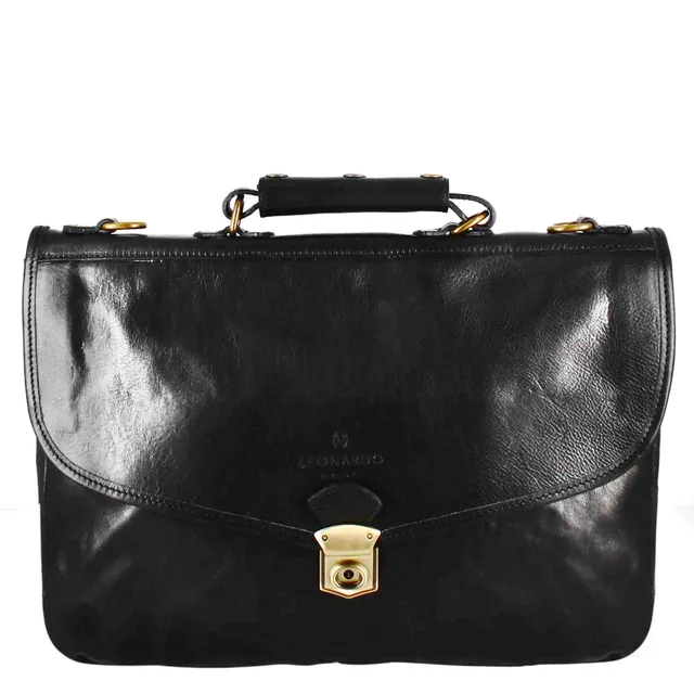 Leonardo Shoes Borse Uomo cartella pelle nera 40 cm