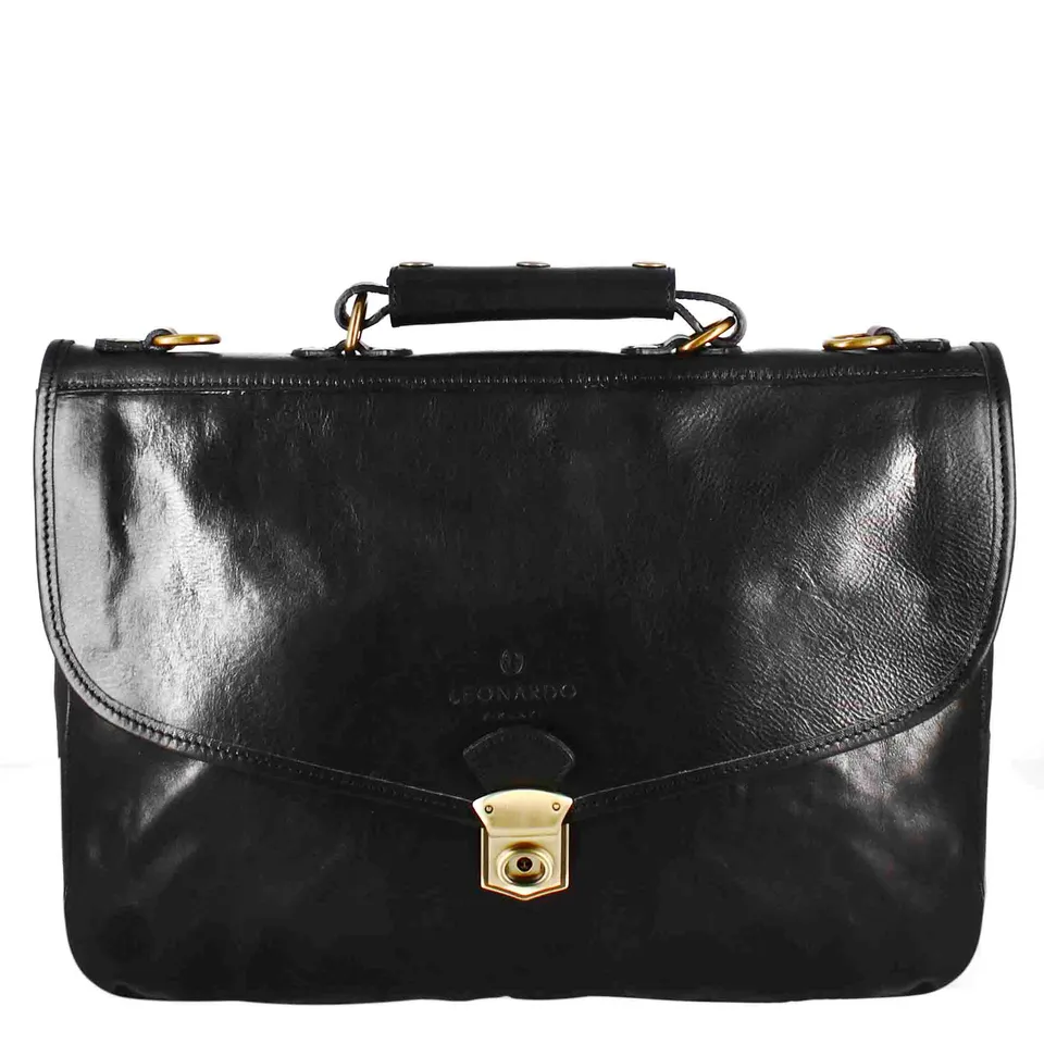 Leonardo Shoes Borse Uomo cartella pelle nera 40 cm