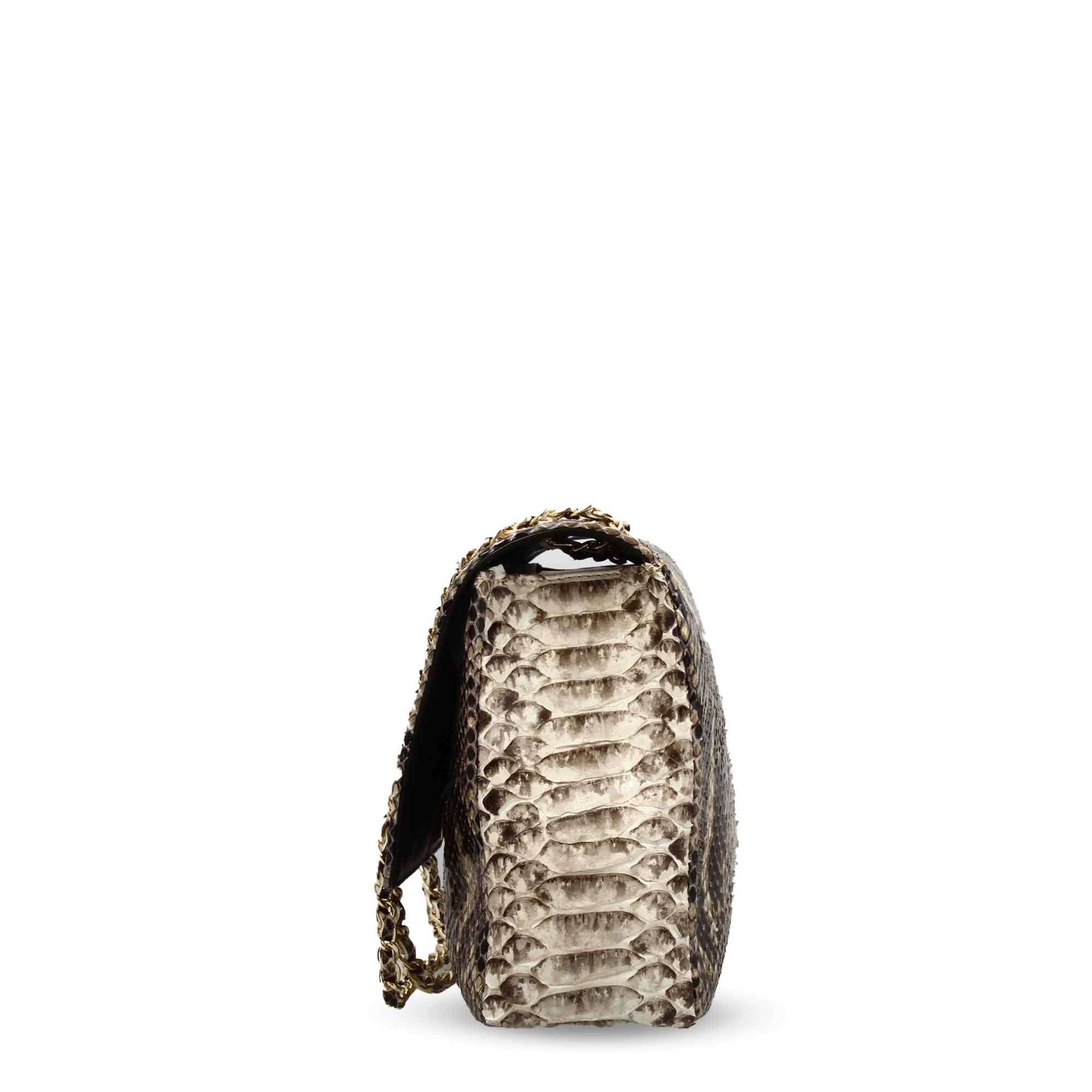 Leonardo Shoes BF-20 borsa donna pelle pitone marrone