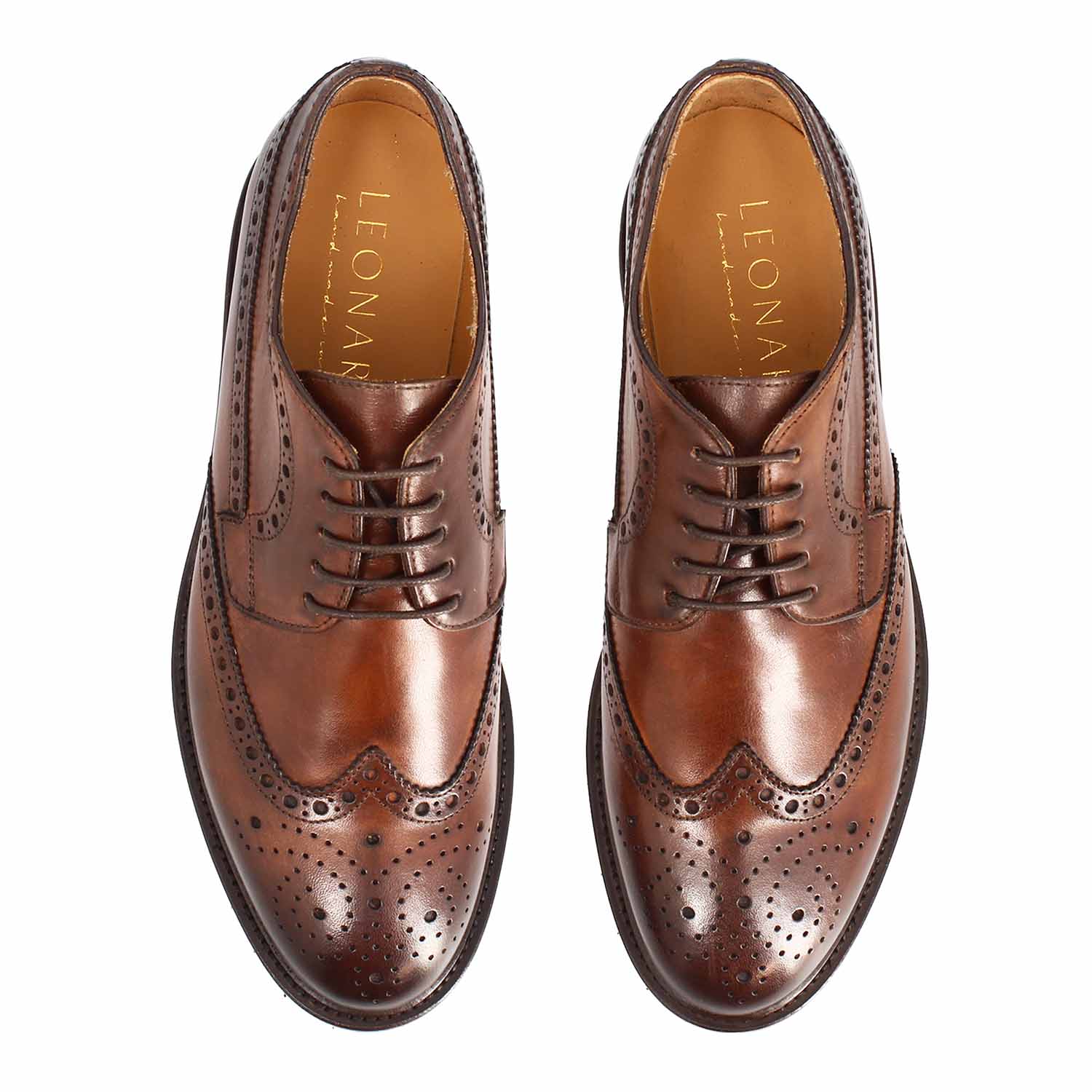 Leonardo Shoes Massimo Derby Brogue Marrone Pelle