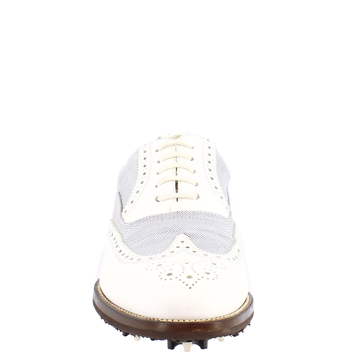 Leonardo Shoes Scarpe Golf Pelle Bianca Tacchetti
