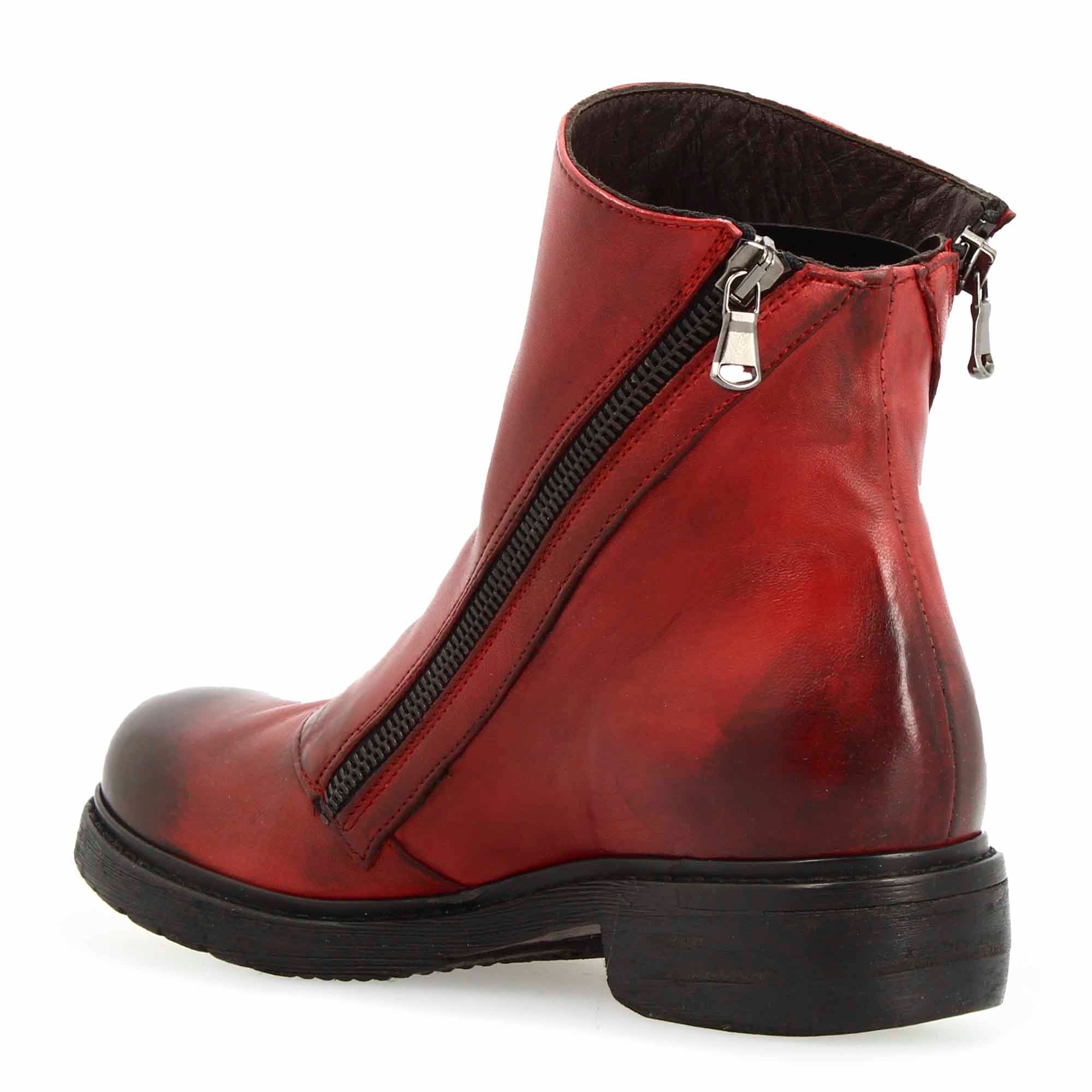 Leonardo Shoes Stivali Donna stivaletto pelle rosso doppia zip