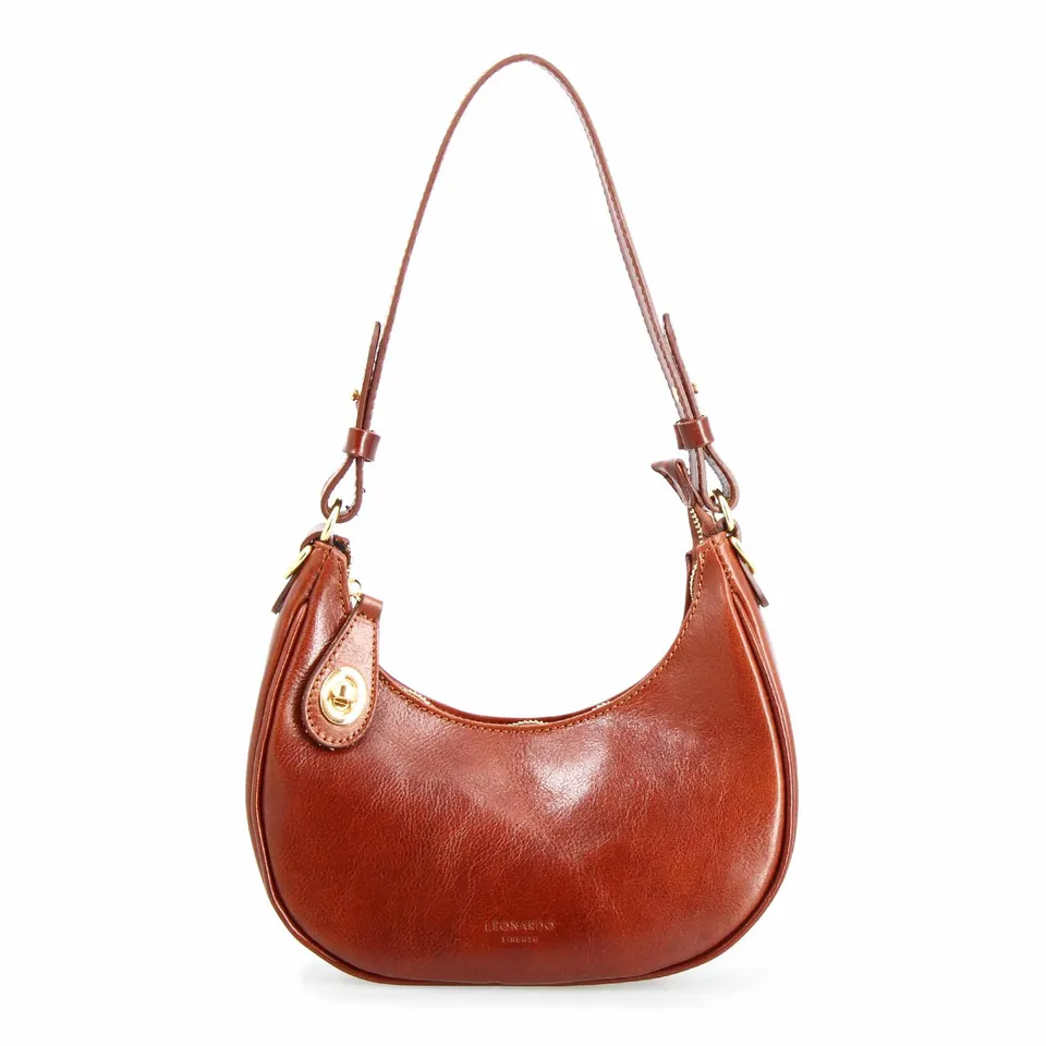 Leonardo Shoes Jane borsa spalla pelle marrone doppia chiusura