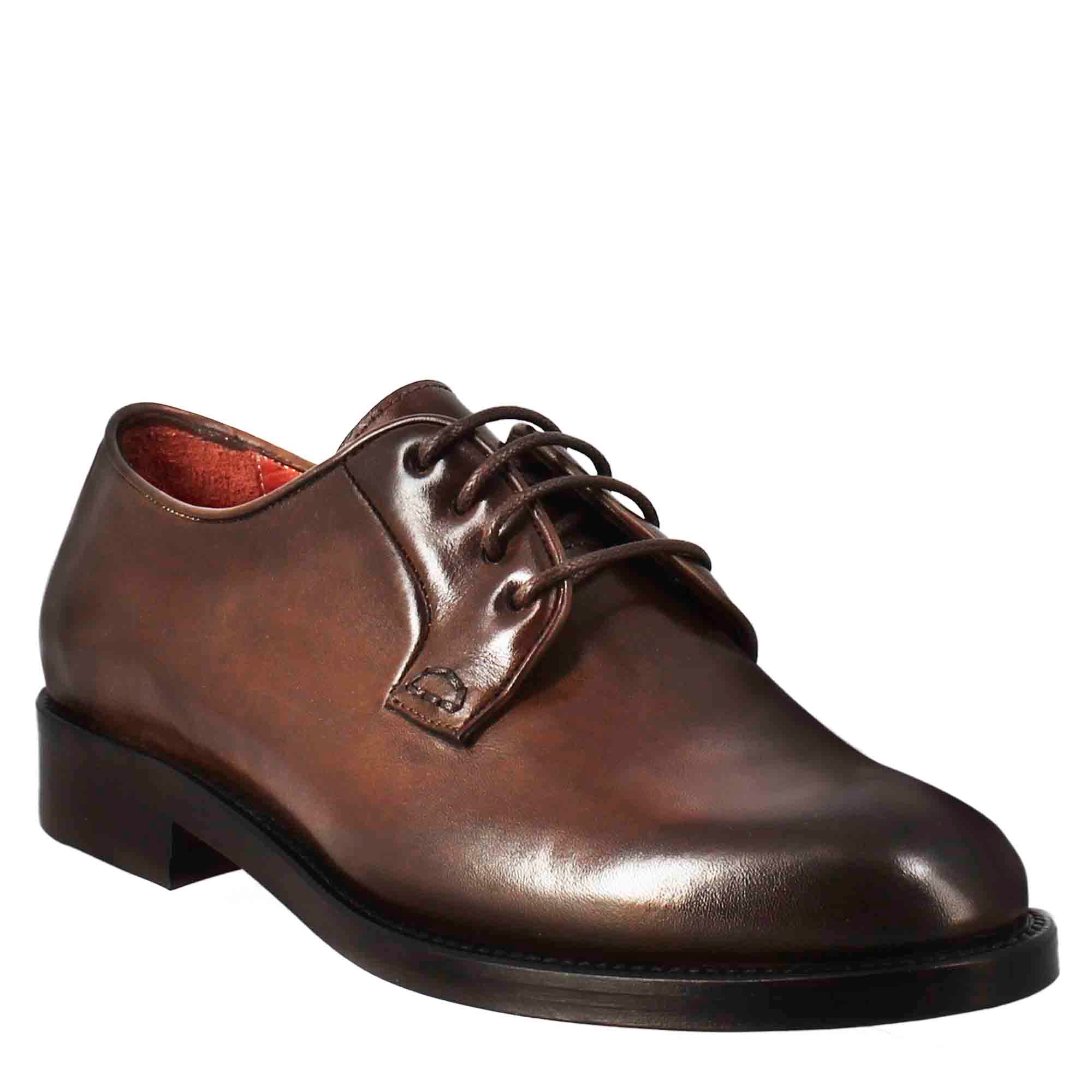 Leonardo Shoes Derby Donna Pelle Marrone Scuro - Stringate Cuoio