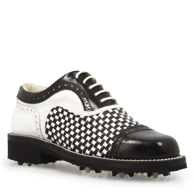 Leonardo Shoes Golf Calzature scarpe da golf bianche nere pelle intrecciata