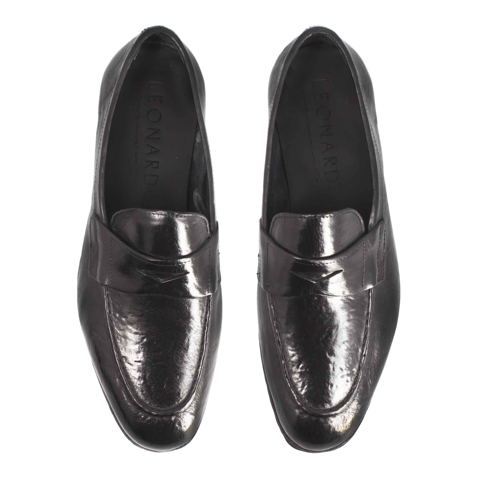 Leonardo Shoes Navona Buf mocassino uomo pelle nero