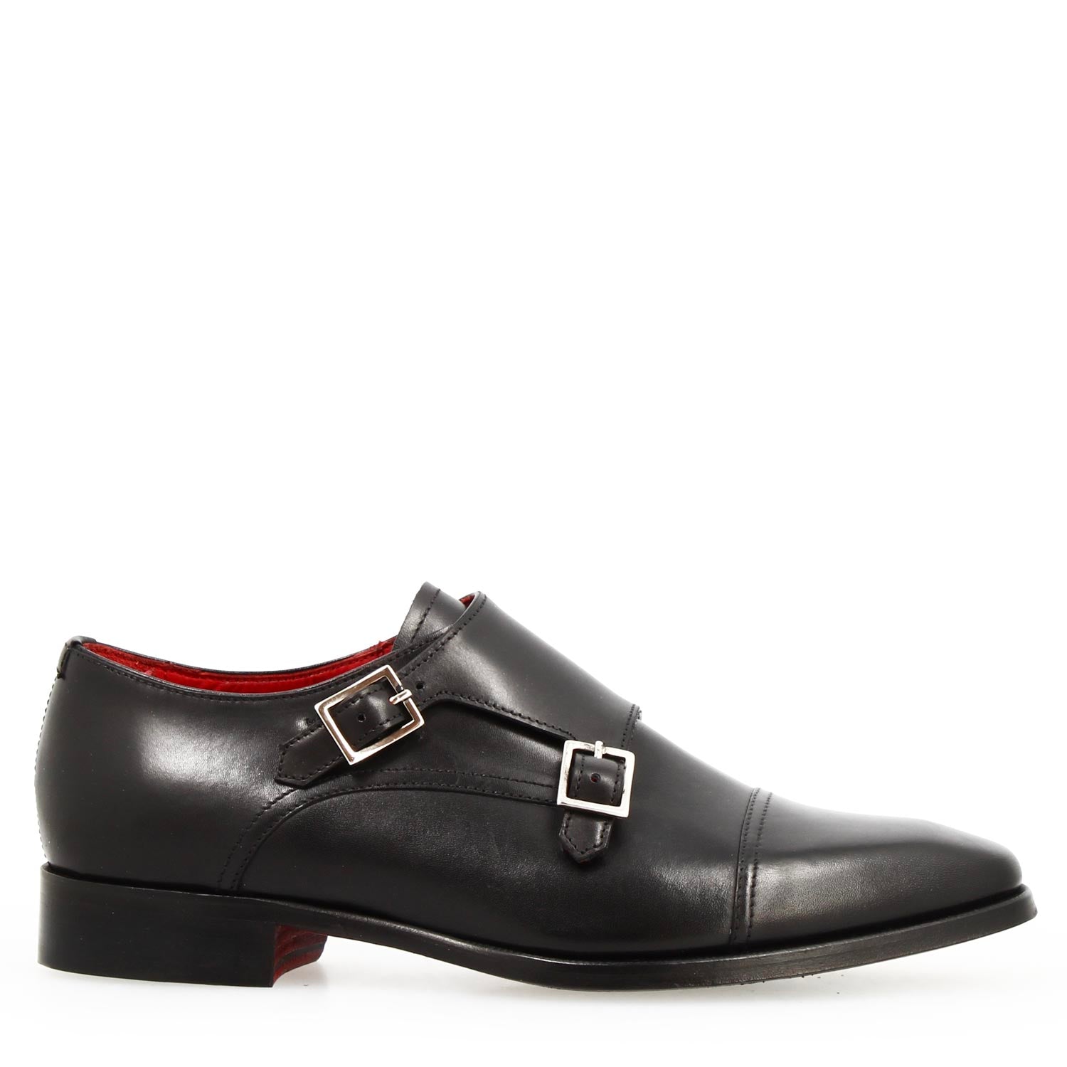 Leonardo Shoes Achille Nero Doppia Fibbia Pelle da Cerimonia Uomo