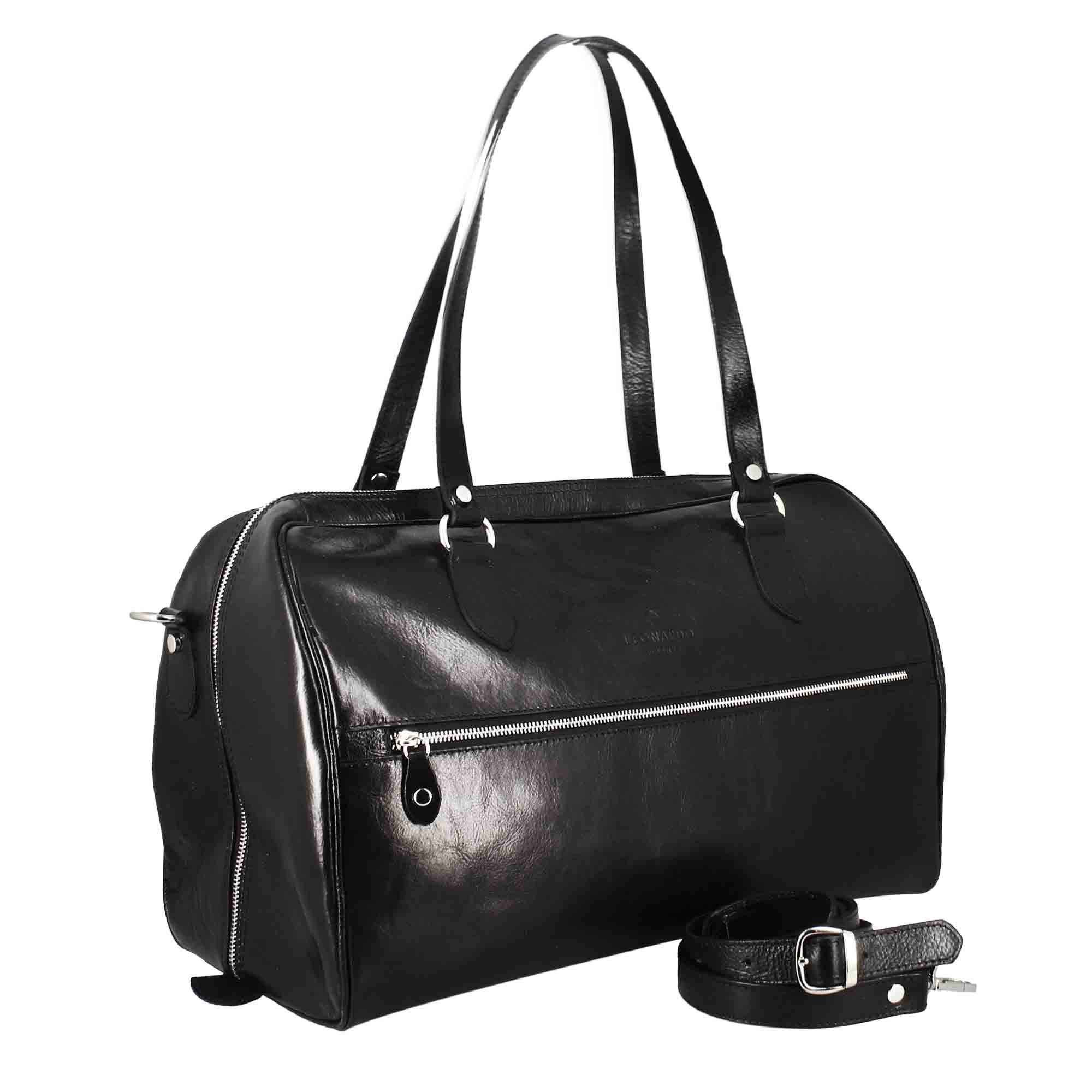 Leonardo Shoes Borse Uomo BF-20 borsone viaggio pelle nero