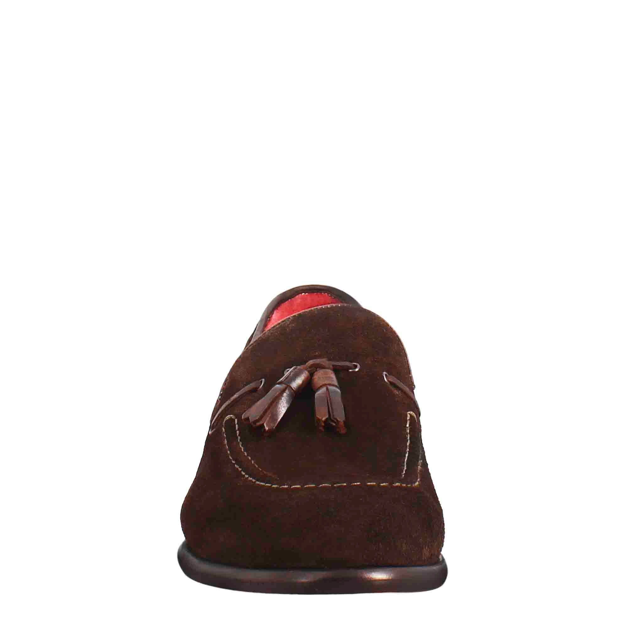 Leonardo Shoes mocassini uomo nappine camoscio marrone scuro