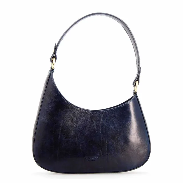 Leonardo Shoes Isotta M borsa donna pelle blu mezzaluna 28cm
