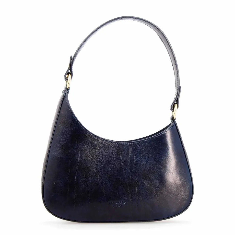 Leonardo Shoes Isotta M borsa donna pelle blu mezzaluna 28cm