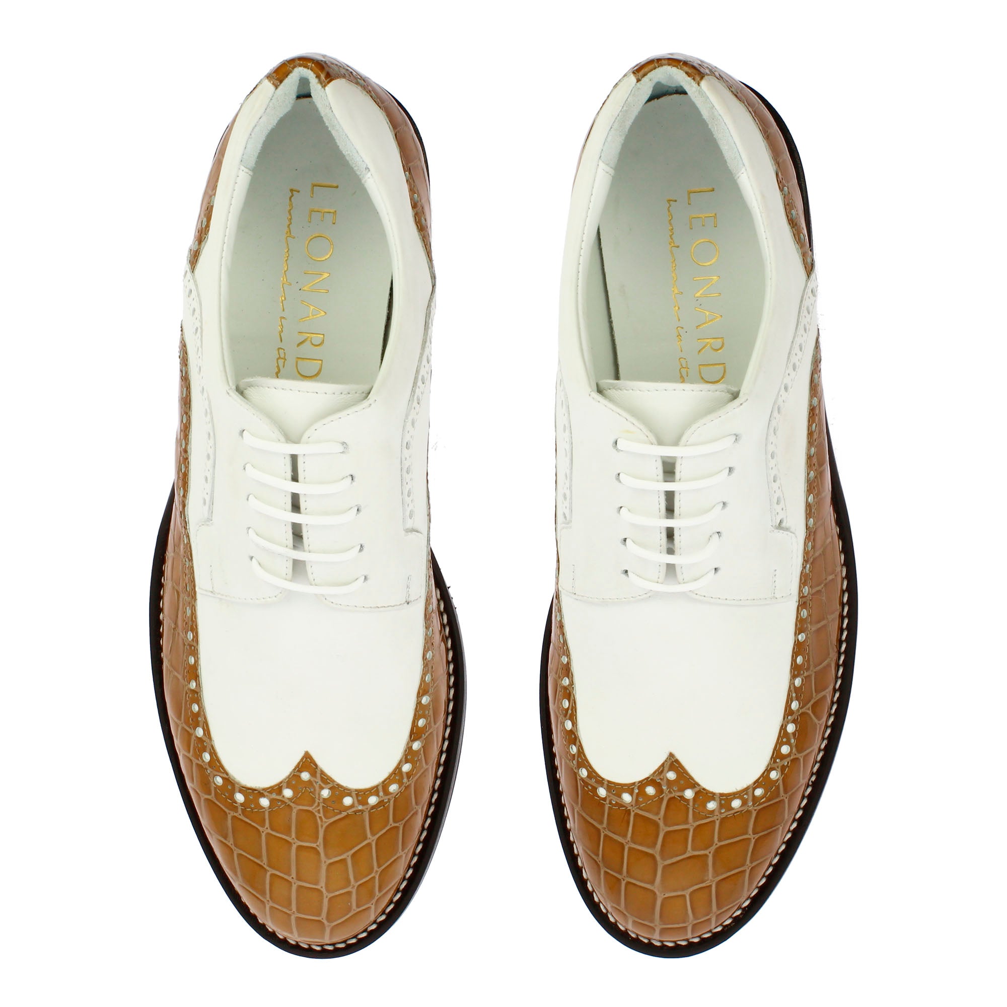 Leonardo Golf scarpe da golf pelle bianco marrone