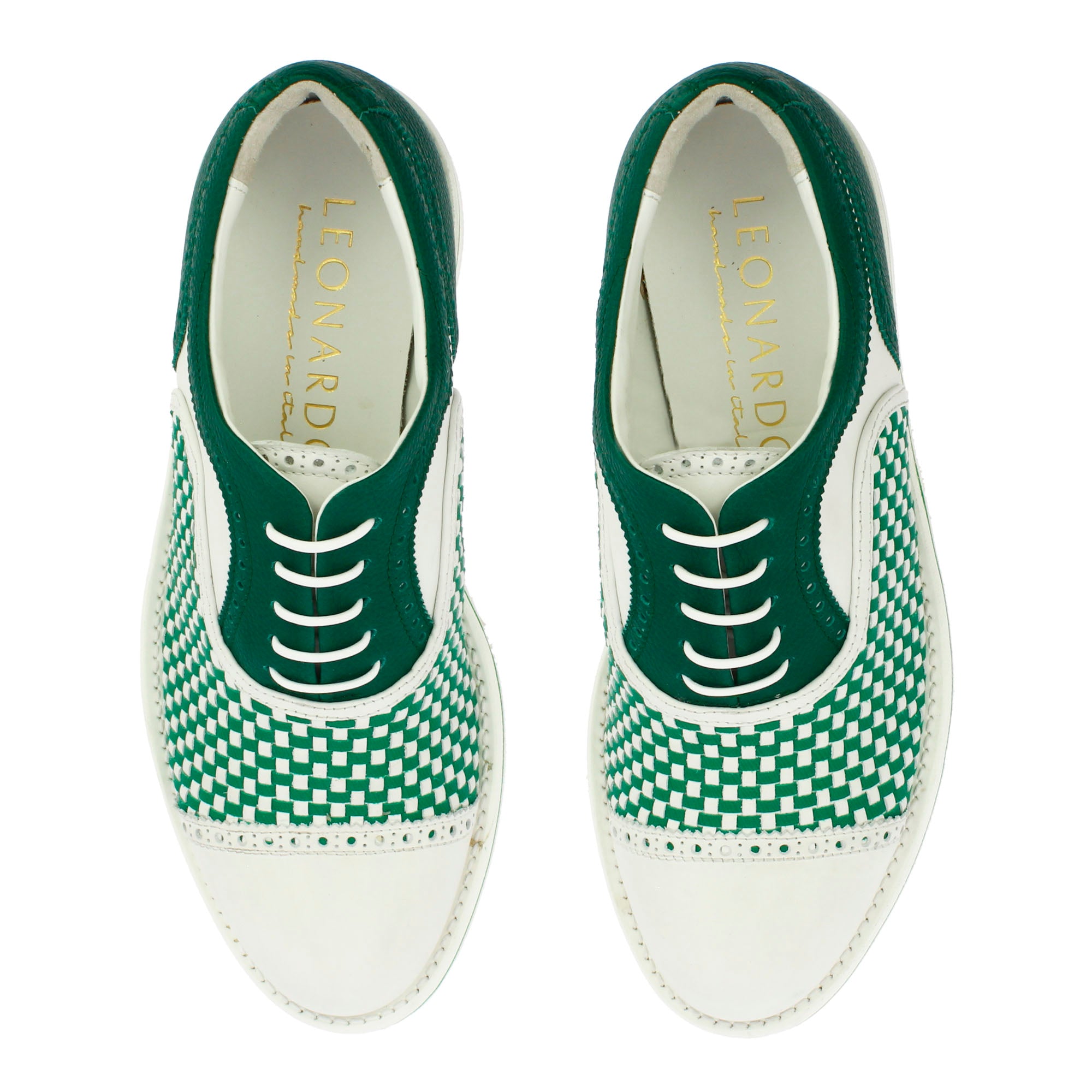 Leonardo Shoes Golf Verde Scarpe Golf Pelle Intrecciata