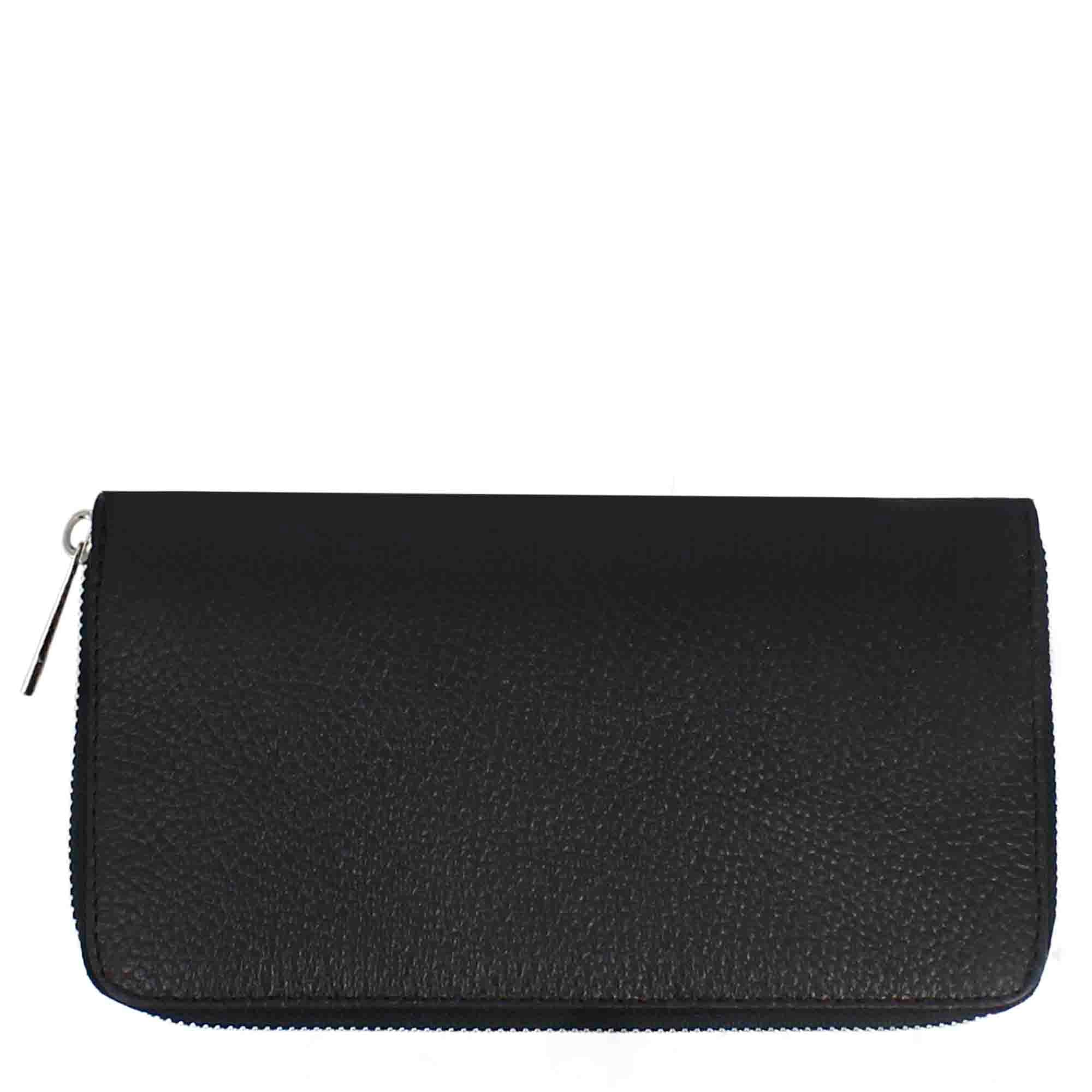 Leonardo Shoes Portafoglio Donna Grande Pelle Cerniera Nero