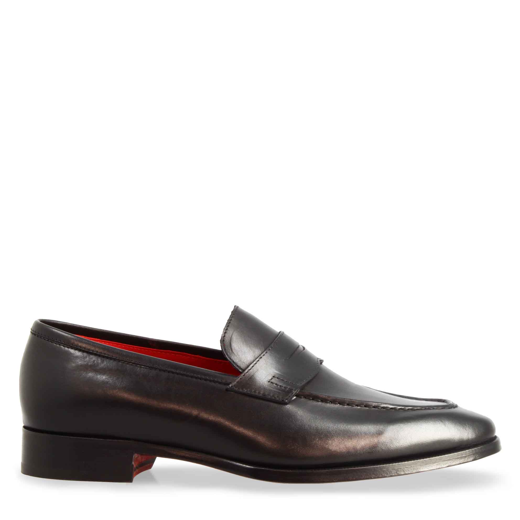 Leonardo Shoes Giotto Mocassini Uomo Nero Pelle Punta Quadrata