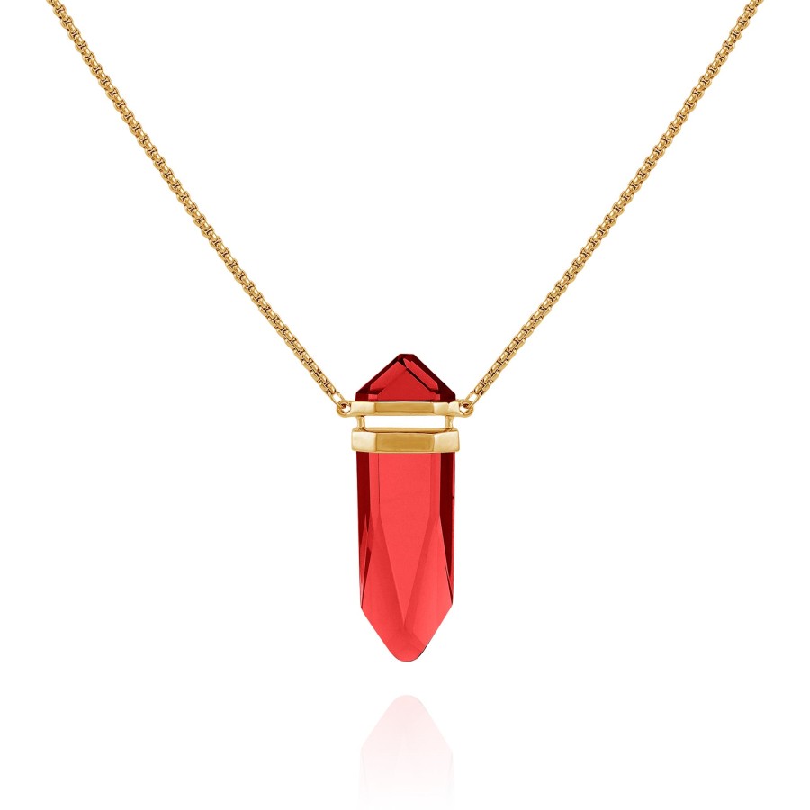 Vince Camuto collana lunga pietra rossa cristallo oro